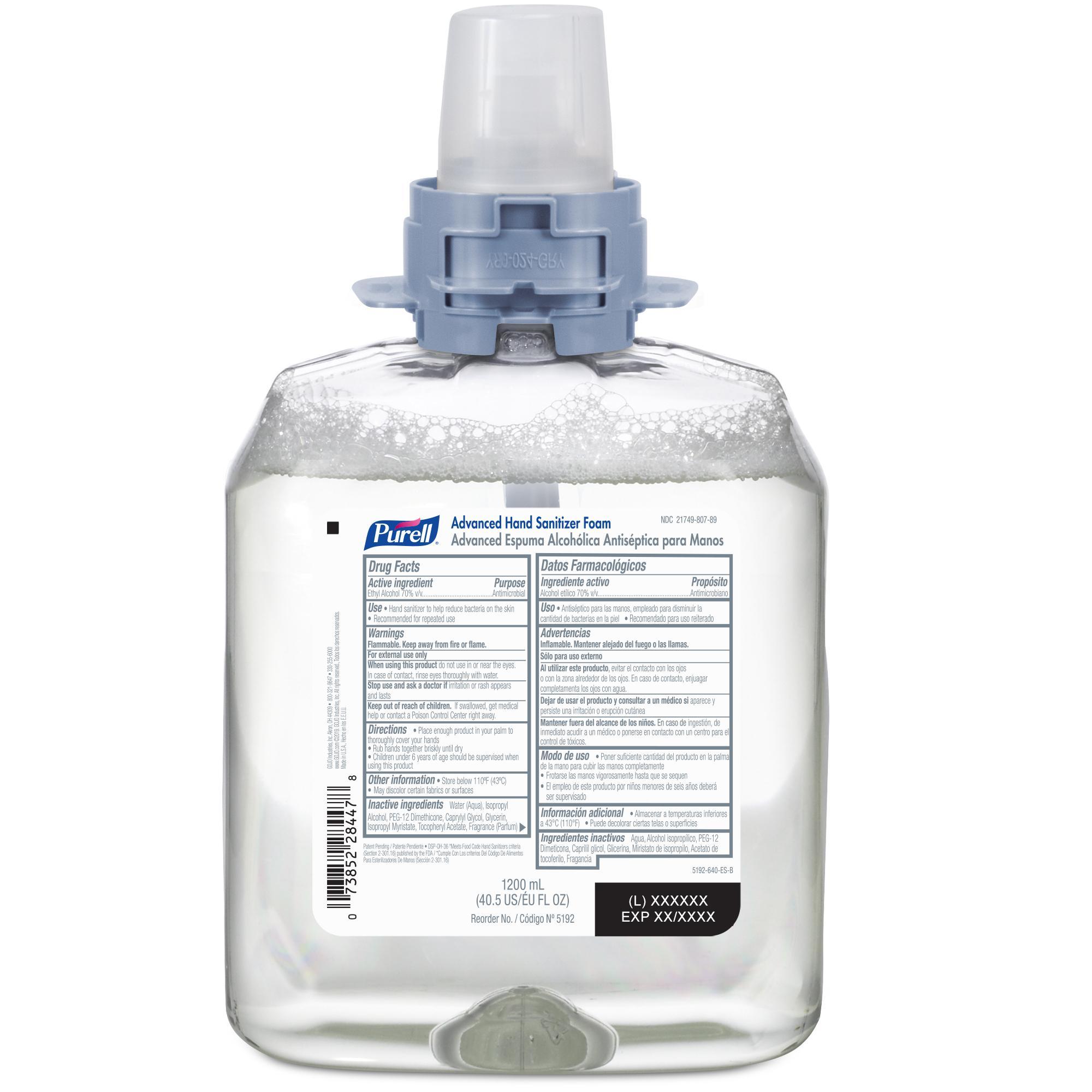 PURELL&reg; 5392-02 TFX&trade; Hand Sanitizer, 1200 mL Nominal, Dispenser Refill Package, Foam Form, Fruity/Odorless Odor/Scent, Clear/Colorless/Yellow