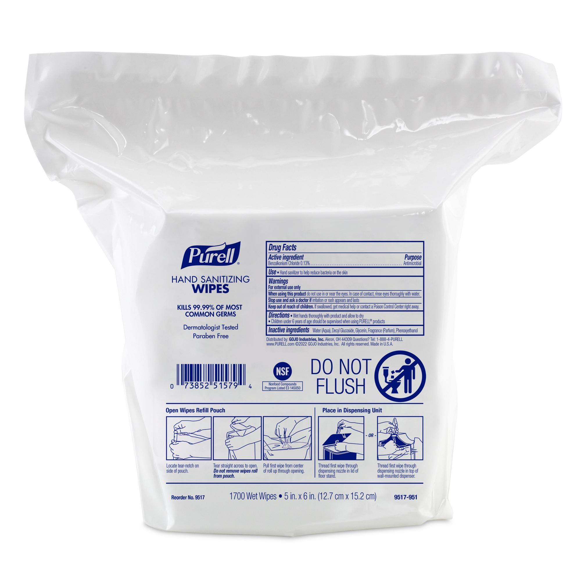PURELL&reg; 9217-02 Hand Sanitizing Wipe, 5 x 7 in, 1700 Count Capacity, Clear/Cloudy/Colorless/Light Yellow
