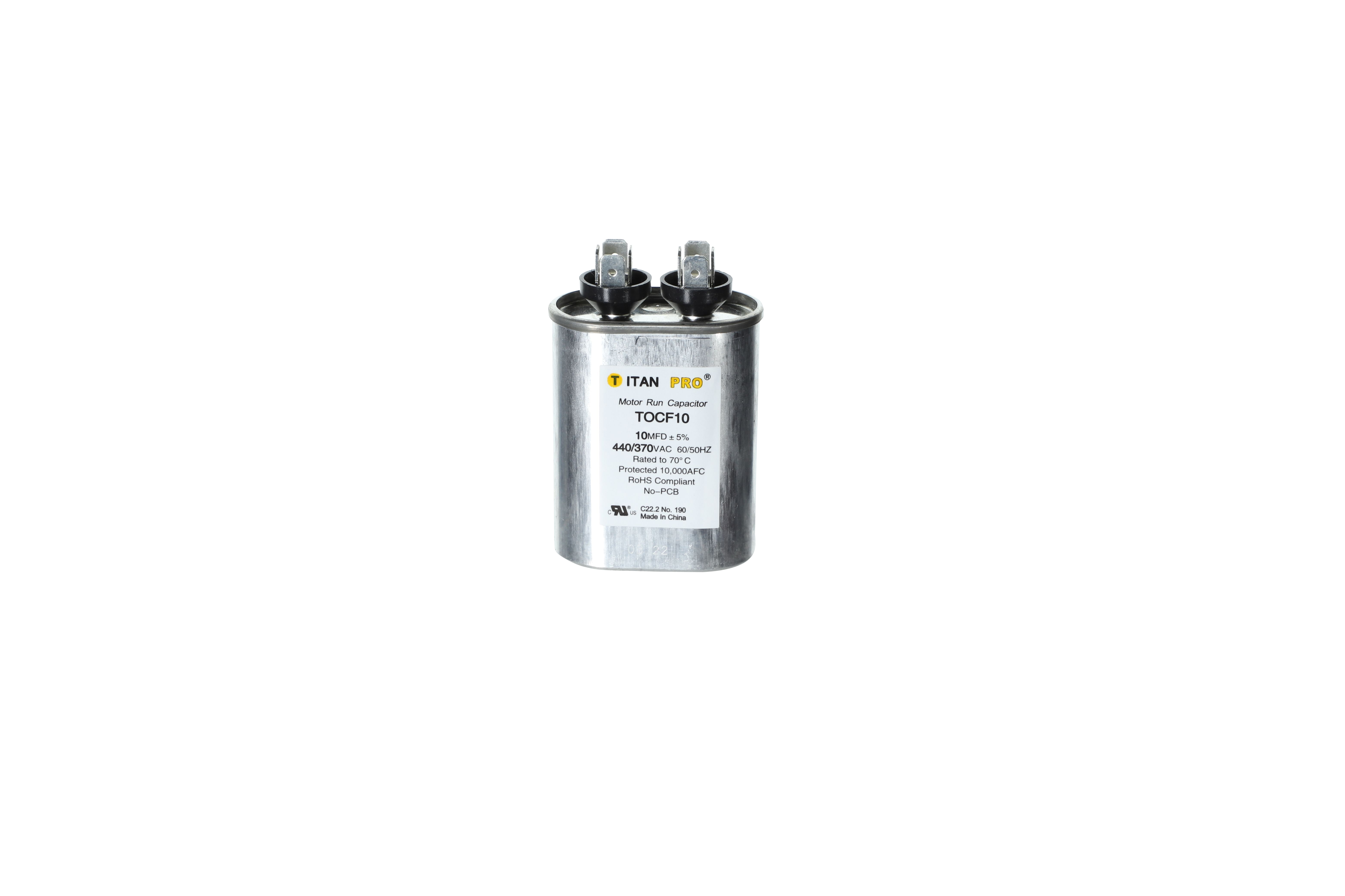 Packard Titan Pro™ TOCF20 Single Section Motor Run Capacitor, 20 uF, 440/370 VAC, Oval