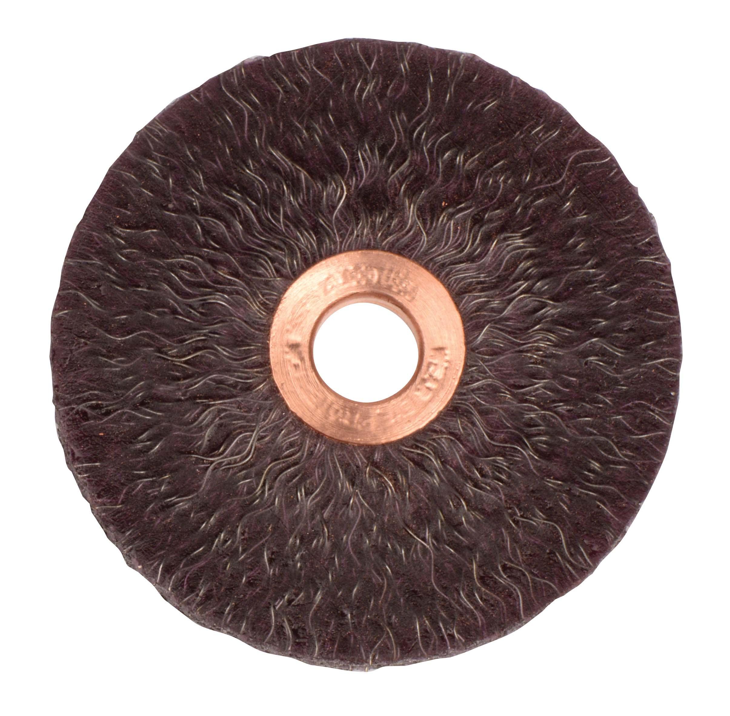Polyflex&reg; 35293 Encapsulated Small Diameter Wheel Brush, 1-1/4 in Dia Brush, 3/16 in W Face, 0.008 in Dia Crimped Filament/Wire, 3/8 in Arbor Hole