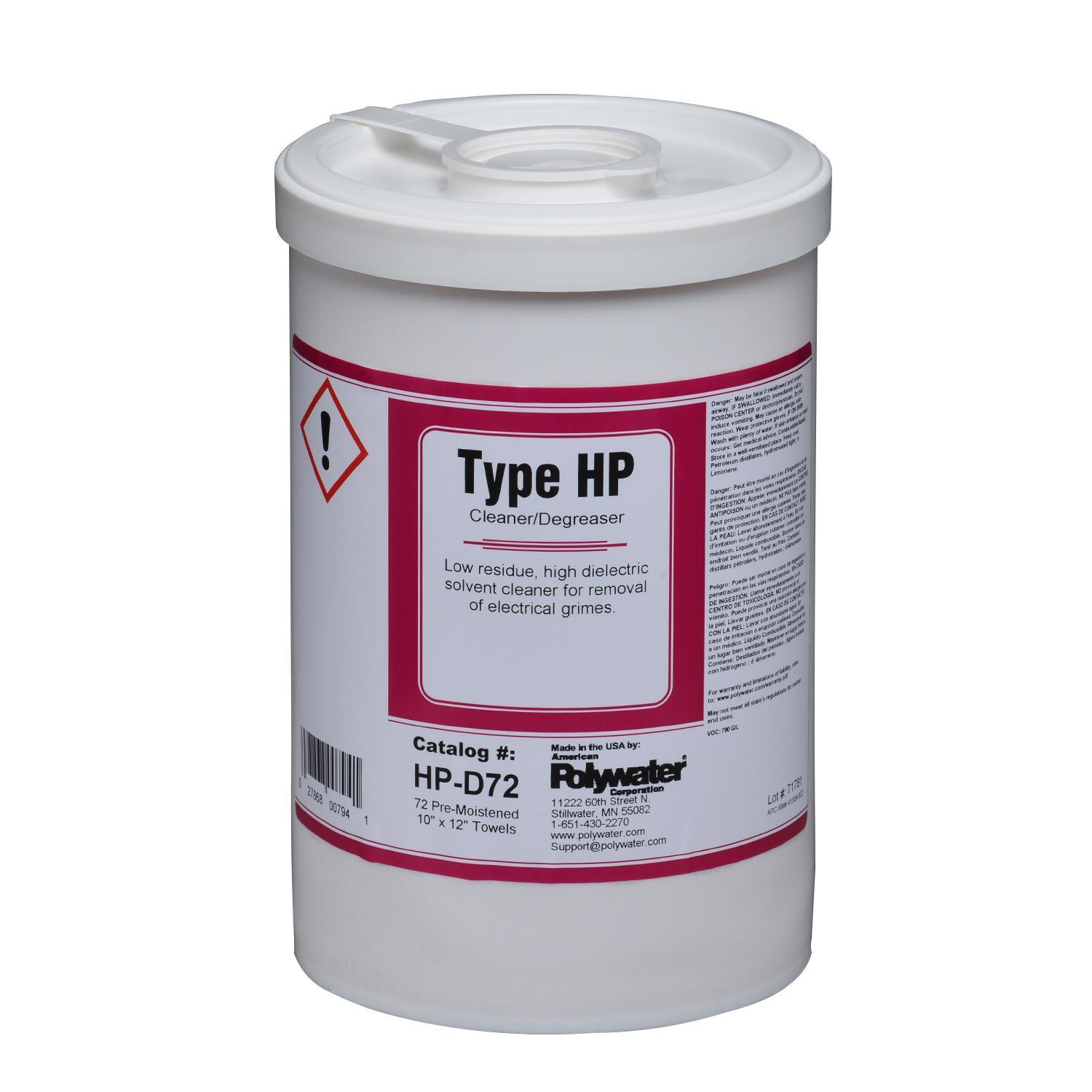 Polywater&reg; SpliceMaster&reg; Type HP&trade; HP-D72 Multi-Purpose Saturated Cleaner Wipes, 10 x 12 in, Clear