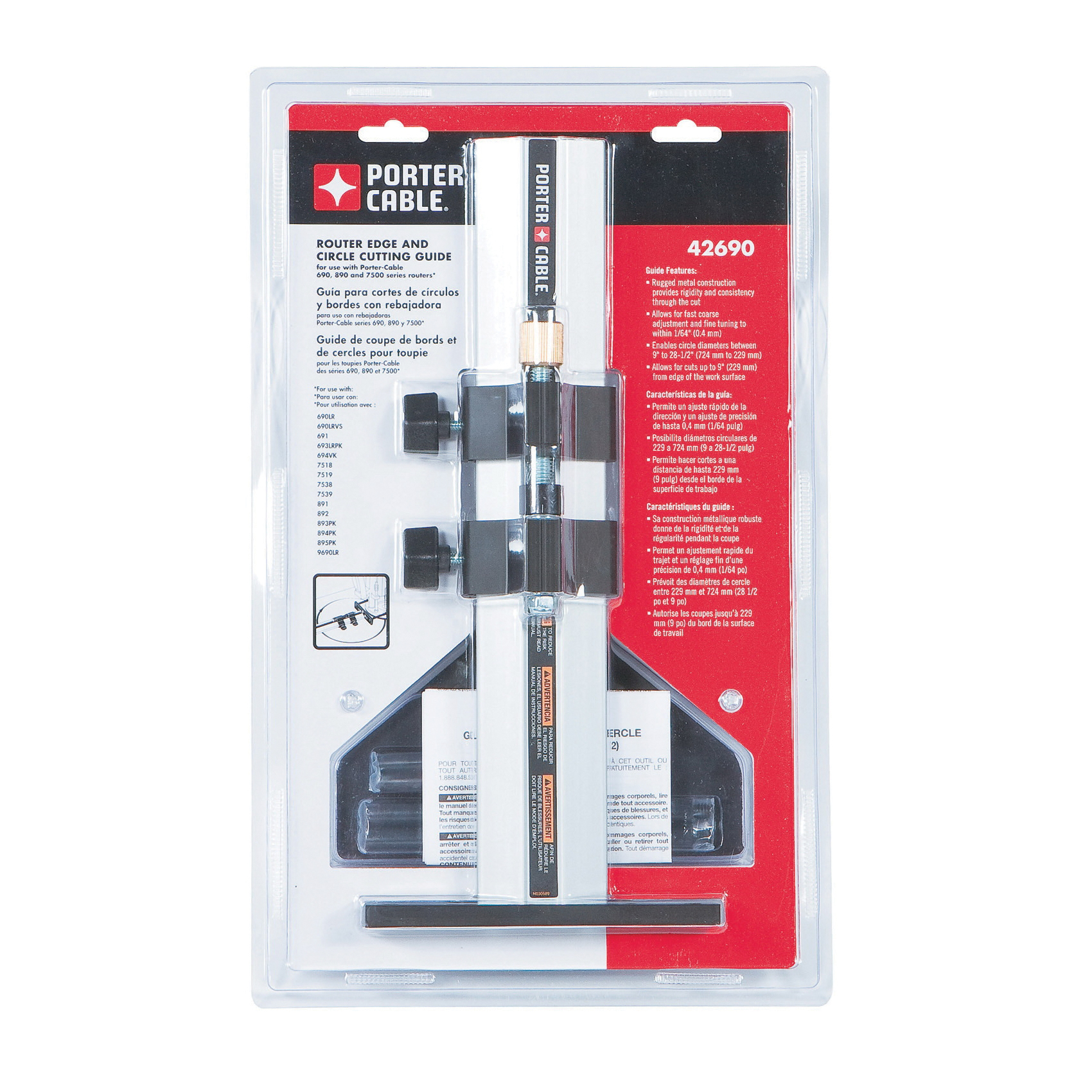 Porter-Cable&reg; 42690 Micro Adjust Premium Router Edge Guide, For Use With 100, 690, 691, 693, 891, 892, 893, 690LR, 690LRVS, 693LRPK, 694VK, 893PK, 894PK and 895PK Router