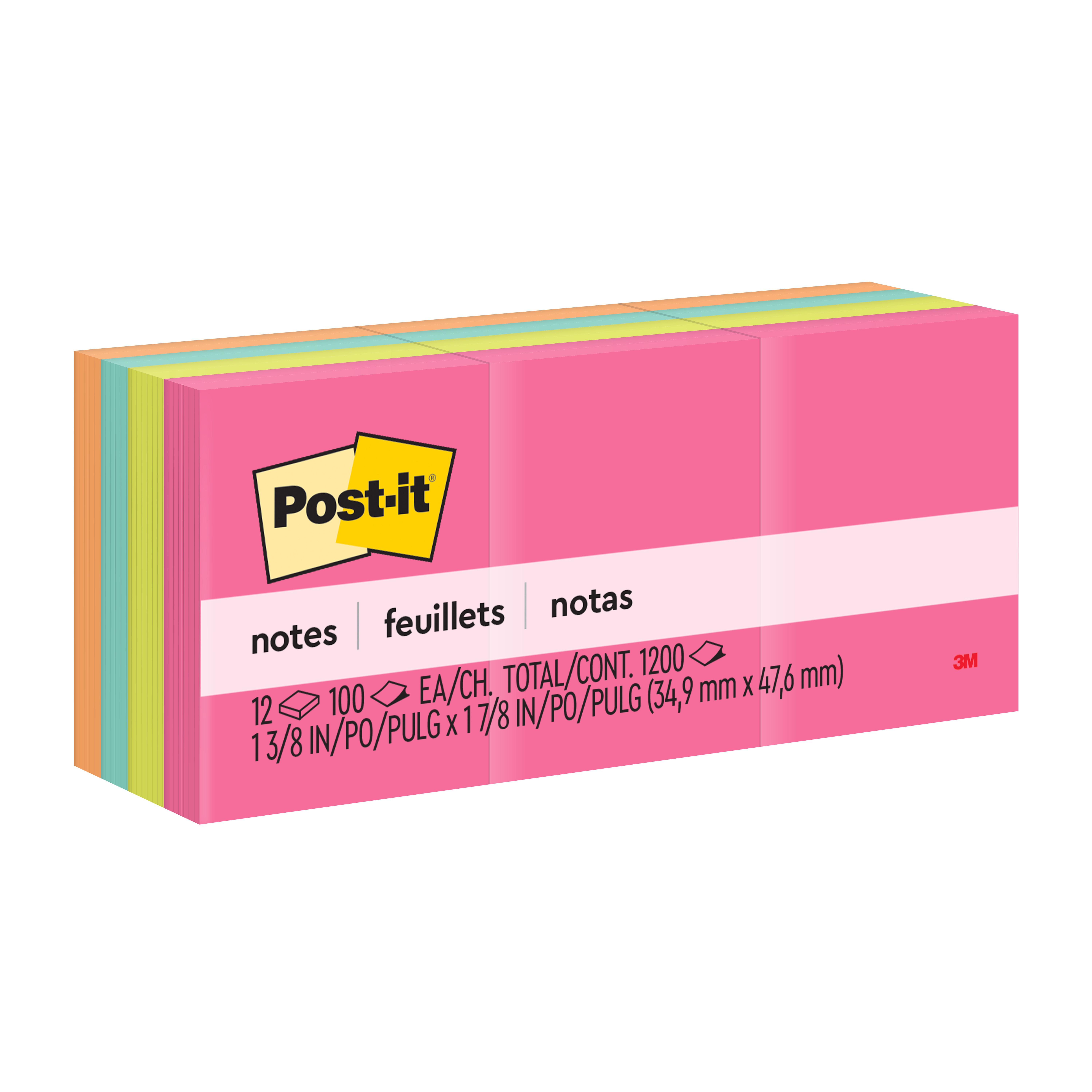 Post-it® 051125-00598 Miami Adhesive Super Sticky Note, 2 in W x 2 in H, Paper, Blue/Green/Orange/Pink