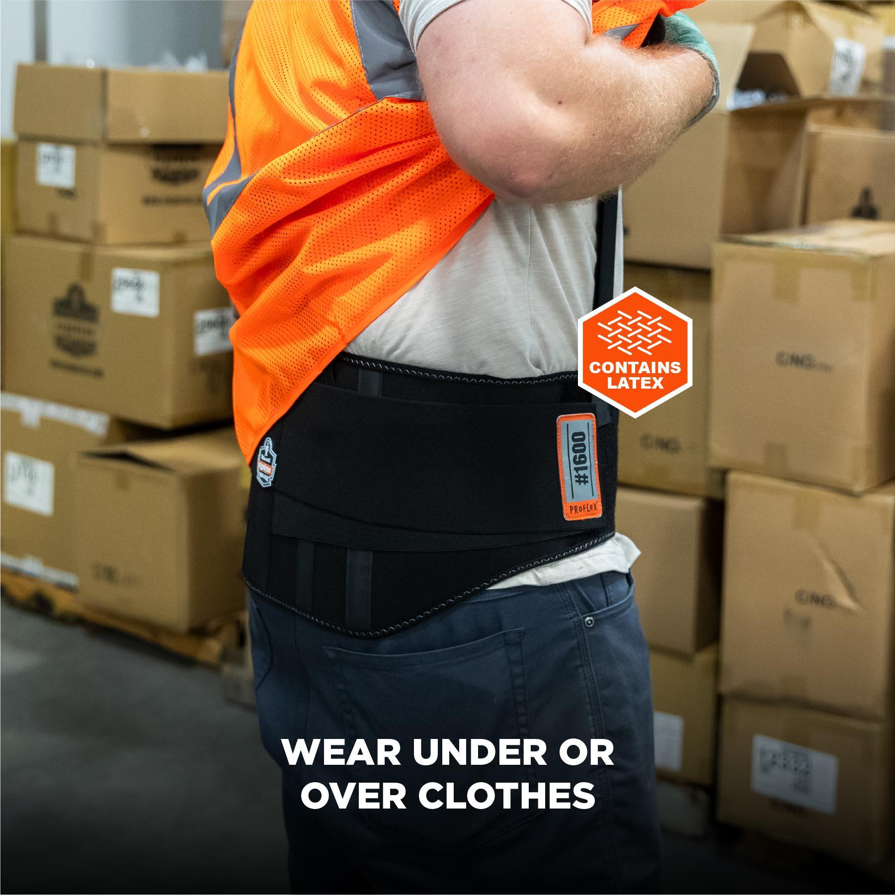 ProFlex&reg; 11105 1600 Standard Back Support Brace With Suspenders, XL, 38 to 42 in Fits Waist, 9 in W, Elastic/Rubber Webbing, Black, Hook and Loop Closure