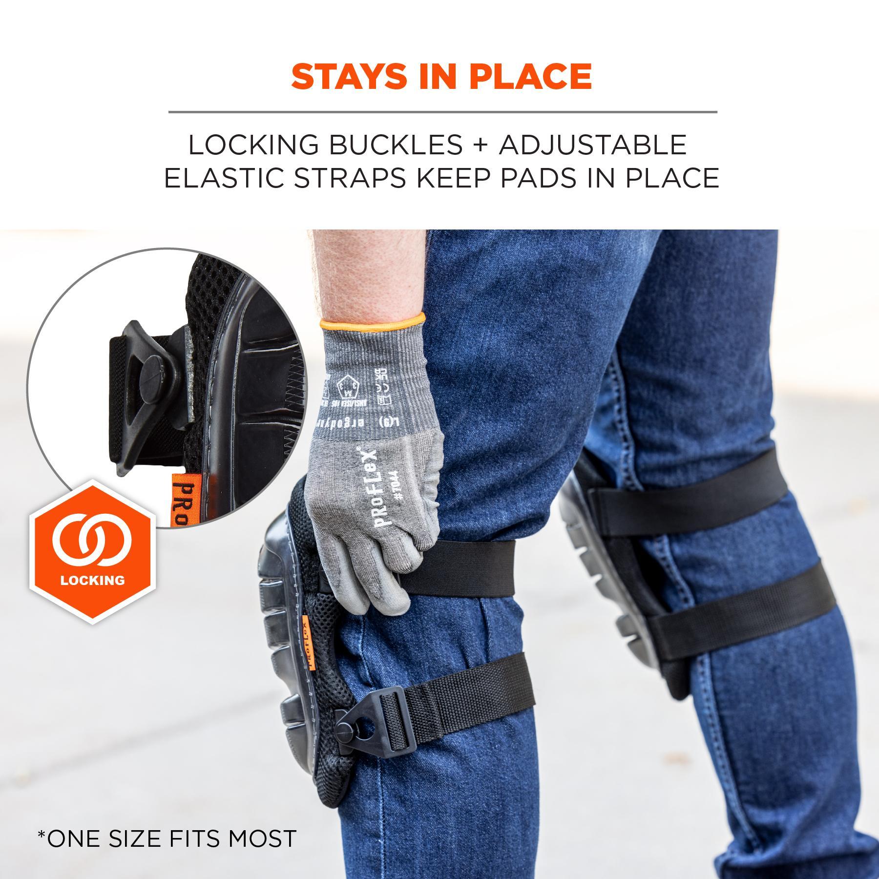 ProFlex&reg; 18447 347 Lightweight Long Cap Knee Pads, Rubber Cap, Gel-Polymer Pad, Clip/Hook and Loop Closure, Elastic Strap, 2 Straps, Black