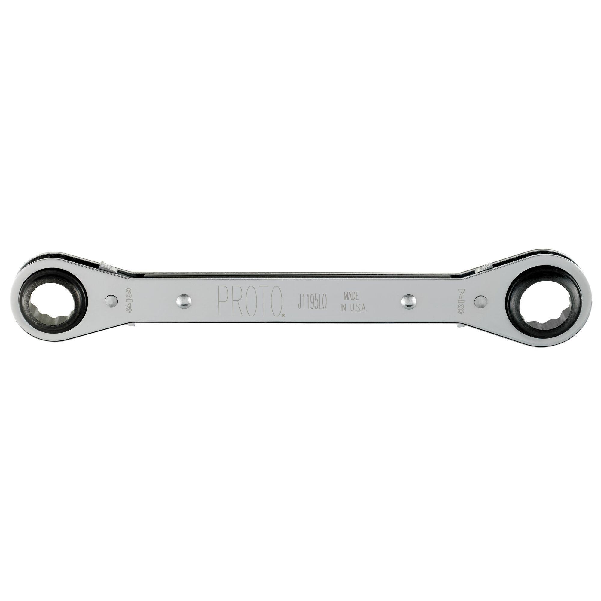 Proto&reg; J1195LO Reversible Box End Wrench, 3/4 x 7/8 in Wrench, 12 Points, 9-1/4 in OAL, Alloy Steel, Full Polished, Federal GGG-W-001405