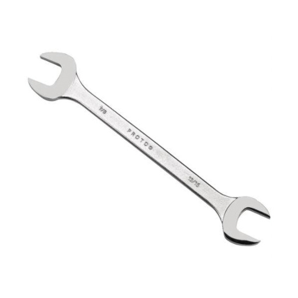 Proto&reg; J3026 Open End Wrench, Imperial, 1/2 x 9/16 in Wrench, Angled/Double Head, 7 in L, Alloy Steel, Satin, ASME B107.100, ANSI B107.6, Federal GGG-W-636E