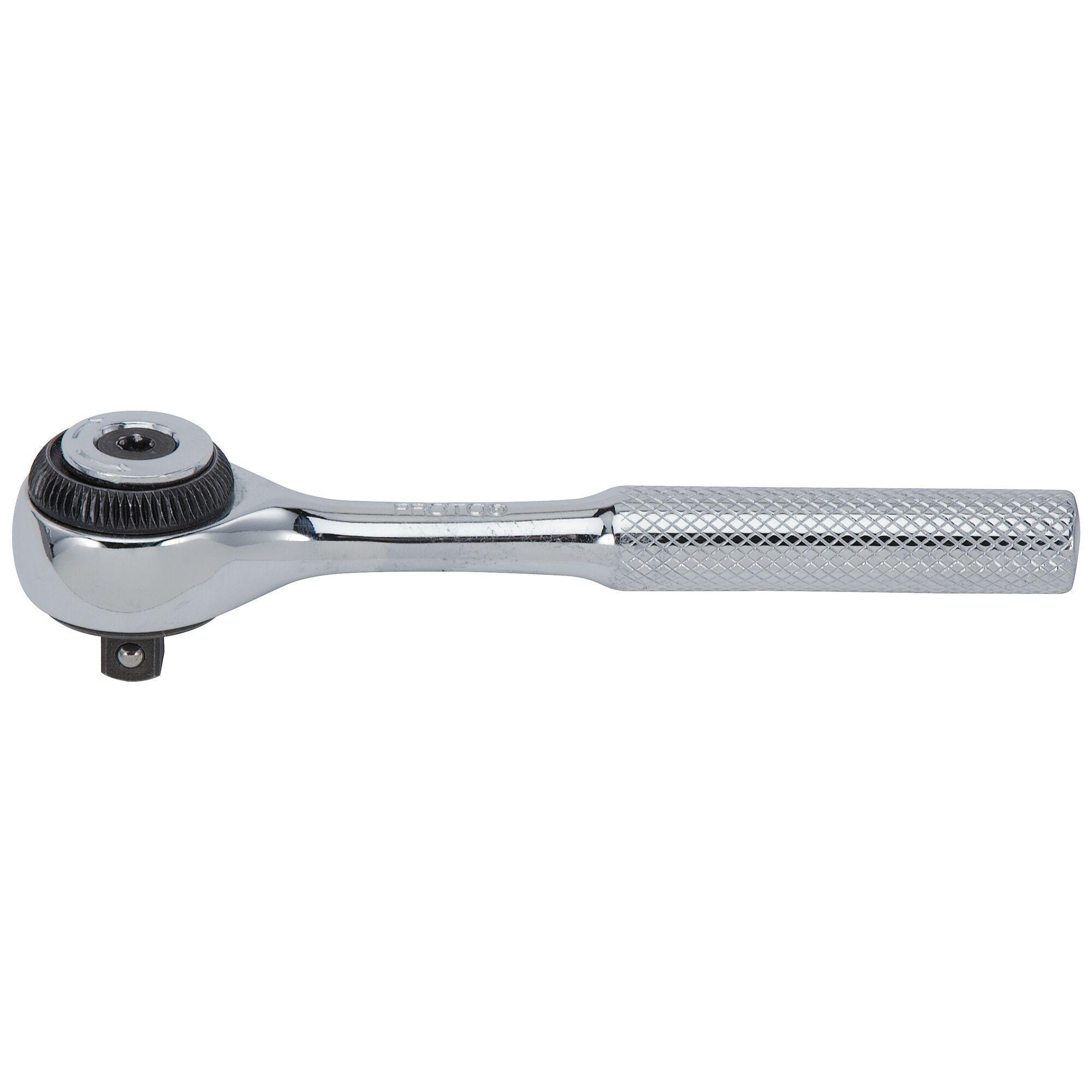 product Proto® J4752FBL Non-Insulated Standard Hand Ratchet, 1/4 in Drive, Round Head, 4-1/2 in OAL, Steel, Black Oxide, ASME B107.10M
