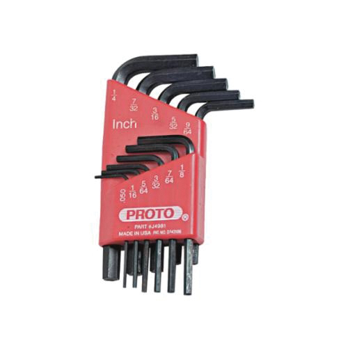 product Proto&reg; J4974 Folding Short Arm Hex Key Set, 7 Pieces, 1.5 to 6 mm Hex, Foldable Handle, Alloy Steel, Black Oxide
