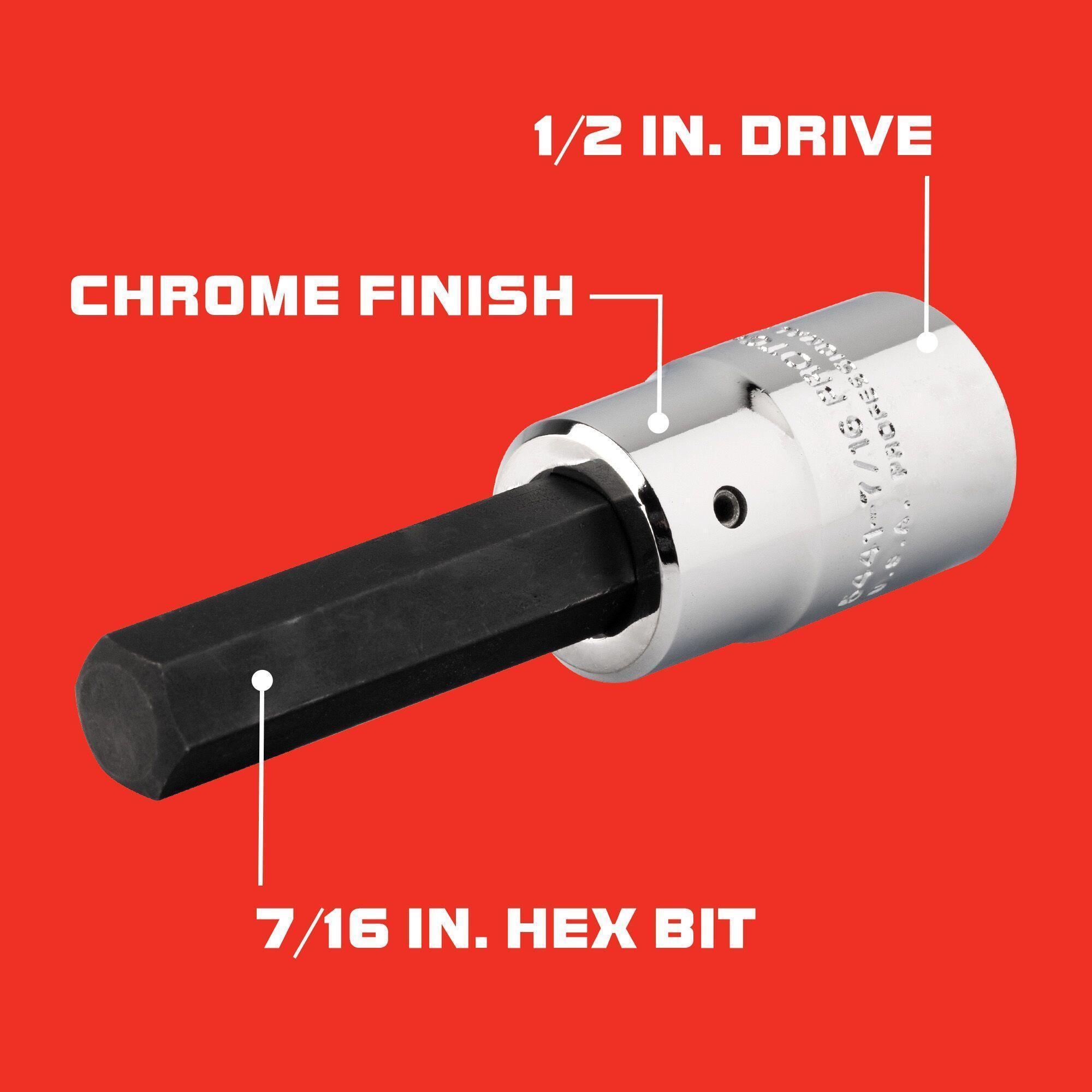 Proto&reg; J54417/16 Standard Length Socket Driver Bit, 1/2 in Drive, 7/16 in, 1-3/4 in L Bit, Federal GGG-W-641E