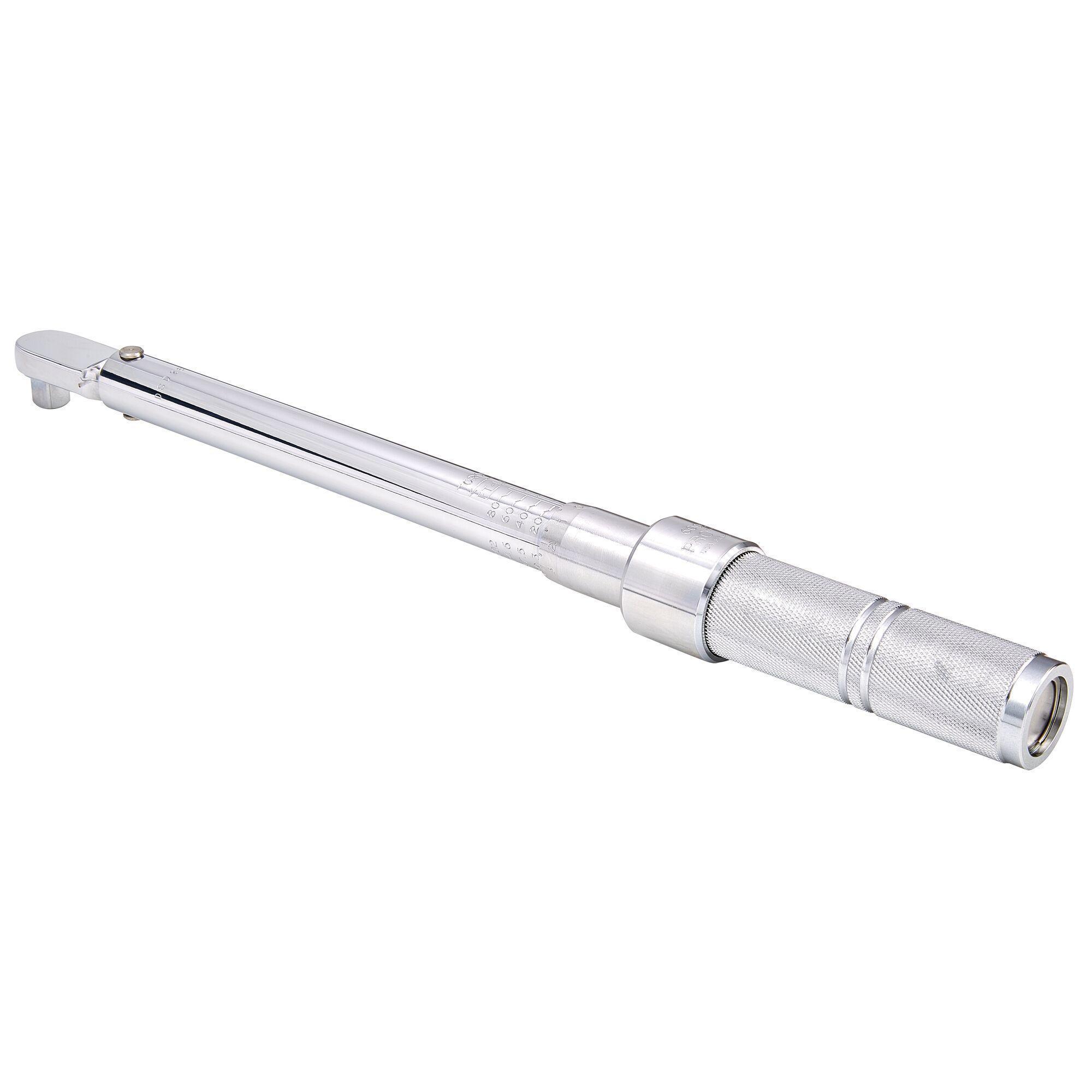 product Proto® J6012C C Series Micrometer Torque Wrench, 3/8 in Drive, 20 to 100 ft-lb, Ratcheting Head, 0.5 ft-lb Graduation, 17 in OAL, ASME B107.14M