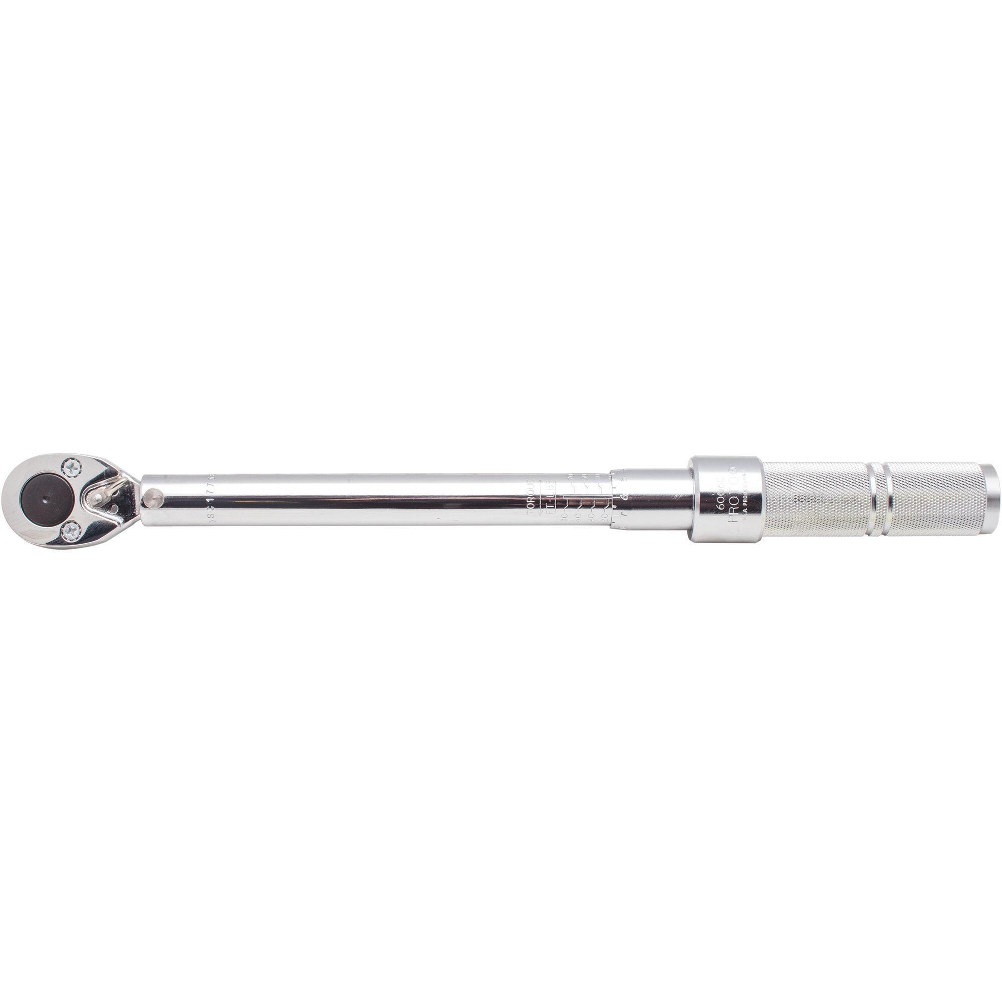 product Proto® J6168F Dual Scale Dial Torque Wrench, 1/4 in Drive, 6 to 30 in-lb, Fixed/Ratcheting Head, 10 in OAL, ASME B107.14M, ISO 6789, 1/2 in-lb Graduation