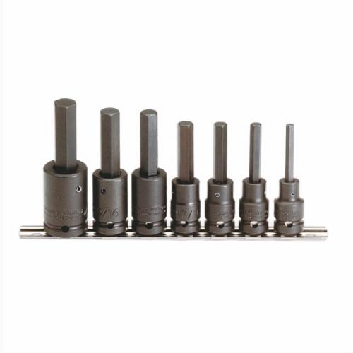 product Proto® J4900BD Ball Style Extra Long Socket Bit Set, Imperial, 1/8 to 3/8 in Hex, 3/8 in Drive, 7 Pieces, Polished Chrome