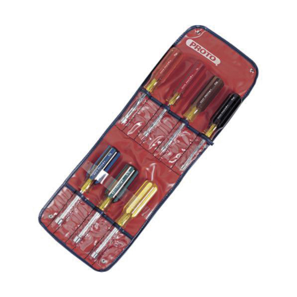 product Proto® J9230M Nut Driver Set, Metric, 5.5 to 10 mm, 7 Pieces, 6-11/16 in OAL, Fluted Handle, Steel/Plastic, Polished Chrome, Specifications Met: ASME B107.12
