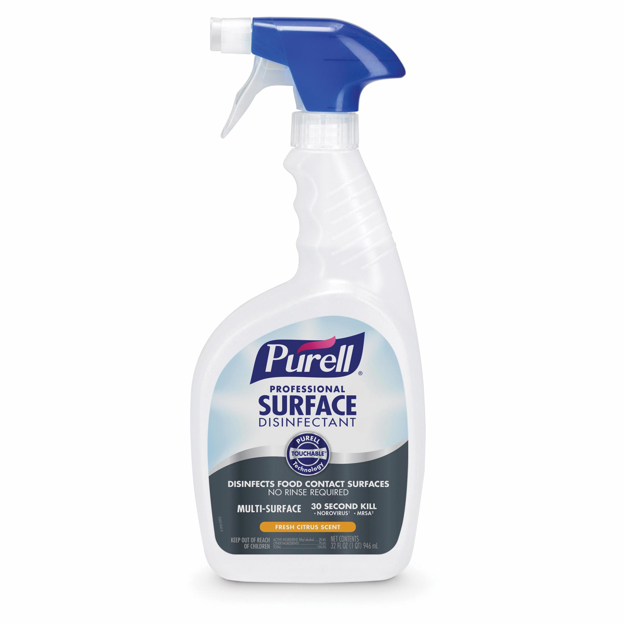 PURELL® 3342-12 Professional Surface Disinfectant With Spray Trigger Banded to Bottle, 32 fl-oz Spray Bottle, Liquid Form, >/=20 to <35%, >/=1 to <5%, Clear