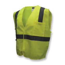 RADWEAR&trade; SV2GMS Economy Safety Vest, S, Hi-Viz Green, Polyester, Hook and Loop Closure, 2 Pockets, ANSI Class: Class 2, ANSI/ISEA 107-2010