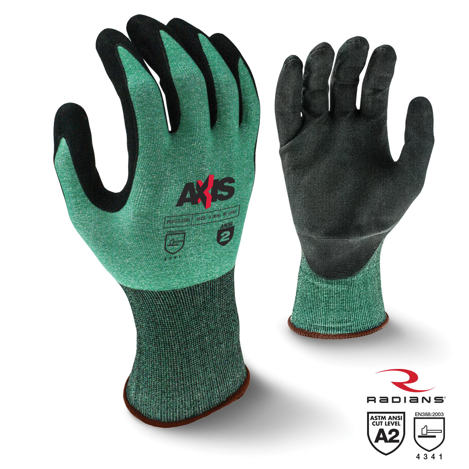 Radians&reg; RWG533M AXIS&trade; RWG533 Cut-Resistant Gloves, M, 18 ga HPPE, Knit Wrist Cuff, Resists: Abrasion, Cut, Tear and Puncture, ANSI Cut-Resistance Level: A2, ANSI Puncture-Resistance Level: 2