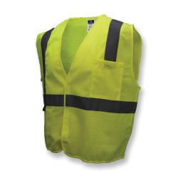 Radians® SV2ZGMS Economy Safety Vest, S, Hi-Viz Green, Polyester, Zipper Closure, 2 Pockets, ANSI Class: Class 2, ANSI/ISEA 107-2015