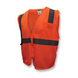 Radians® SV2ZOMS Economy Safety Vest, S, Hi-Viz Orange, Polyester, Zipper Closure, 2 Pockets, ANSI Class: Class 2, ANSI/ISEA 107-2015