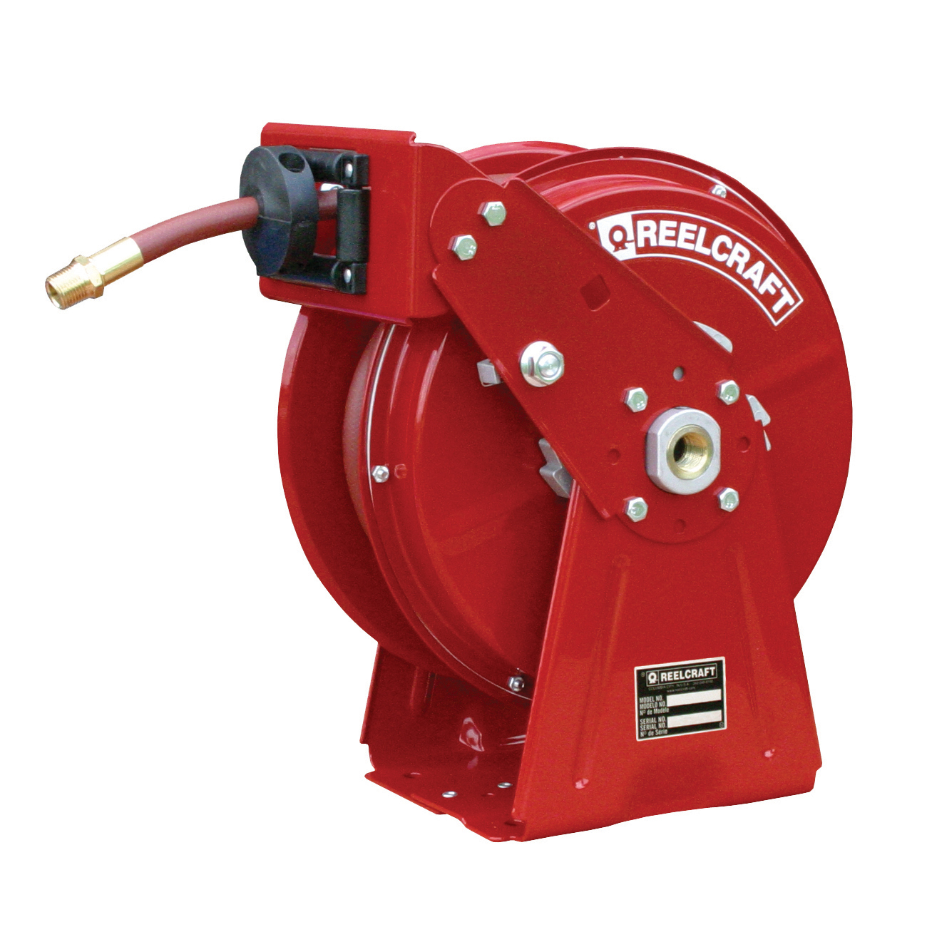 Reelcraft® PW7650 OHP 7000 High Pressure Spring Drive Hose Reel, 3/8 in ID x 0.73 in OD x 50 ft L Hose, 4800 psi Pressure, 19-3/4 in Dia x 3-7/8 in W Reel, Domestic
