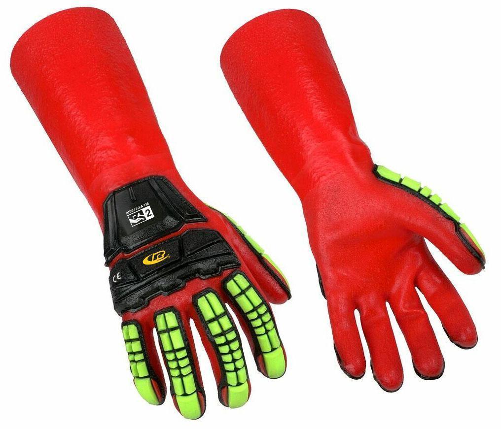 Ringers&reg; 074-08 074 R-Chem&reg; Industrial Grade Chemical-Resistant Gloves, S, Left/Right Hand, TPR, Hi-Viz Yellow/Red, Aramid Blend Lining, 14 in L, Resists: 360 deg Cut, Abrasion, Chemical, Impact, Liquid Spray, Oil and Splash, Supported Support
