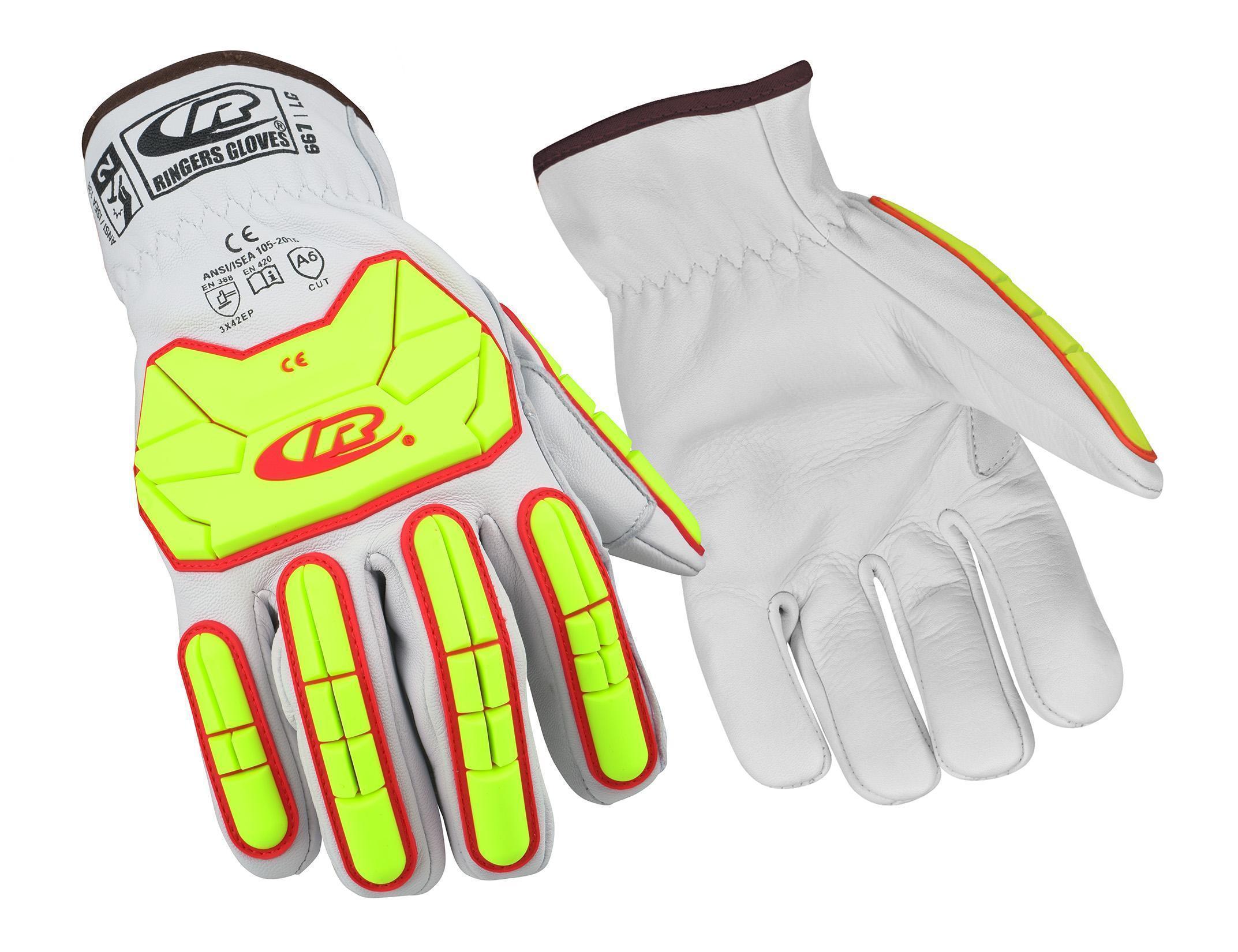 Ringers&reg; 667-08 R667 R-Hide&reg; Leather Series Medium Duty Impact-Resistant Gloves, S, Goatskin Leather/HPPE/Nylon/TPR, Slip-On Cuff, ANSI Cut-Resistance Level: A5