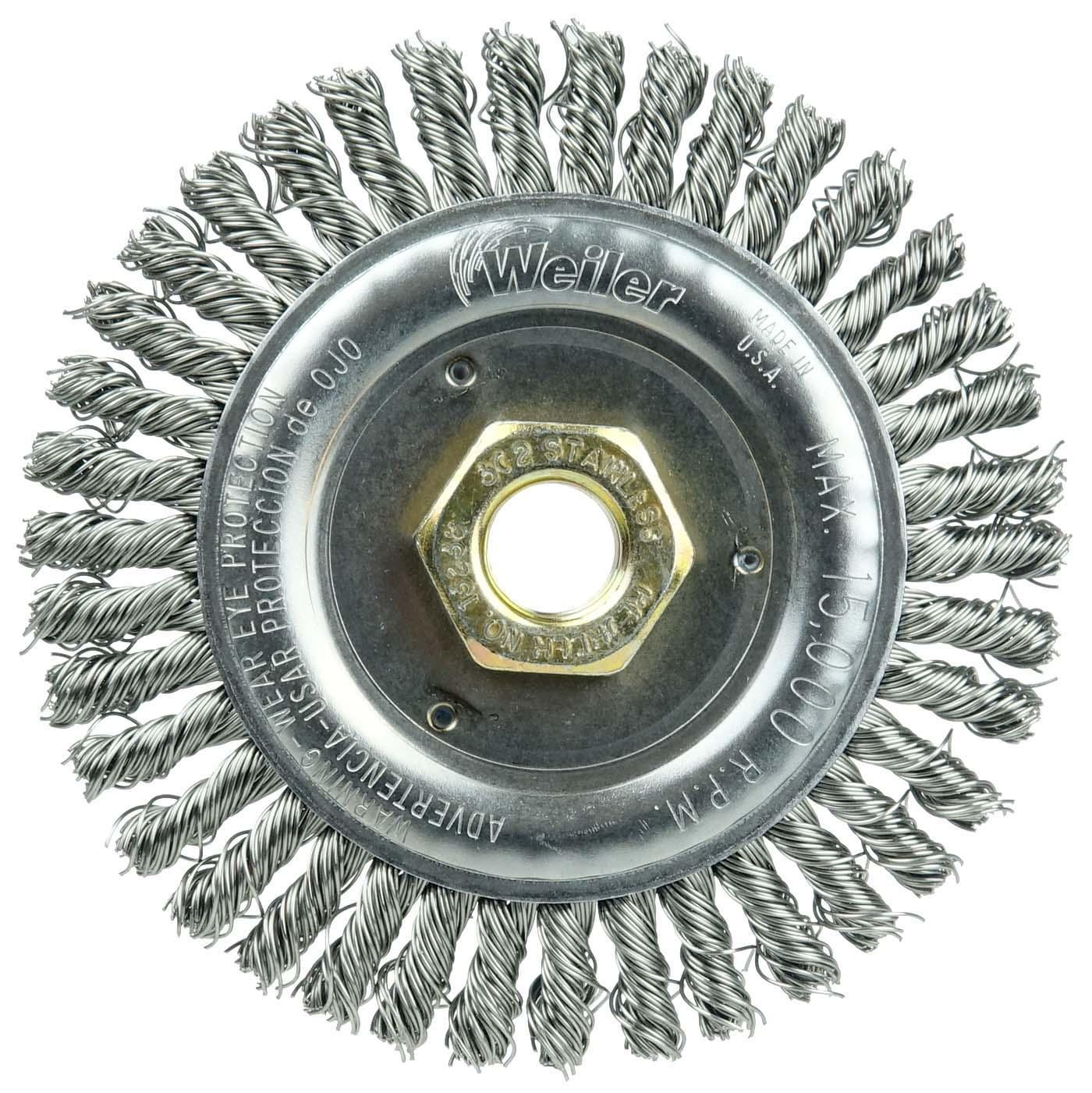 Roughneck Max 13125 Narrow Face Wheel Brush, 4 in Dia Brush, 3/16 in W Face, 0.02 in Dia Stringer Bead Knot Filament/Wire, M10 x 1.25 Arbor Hole