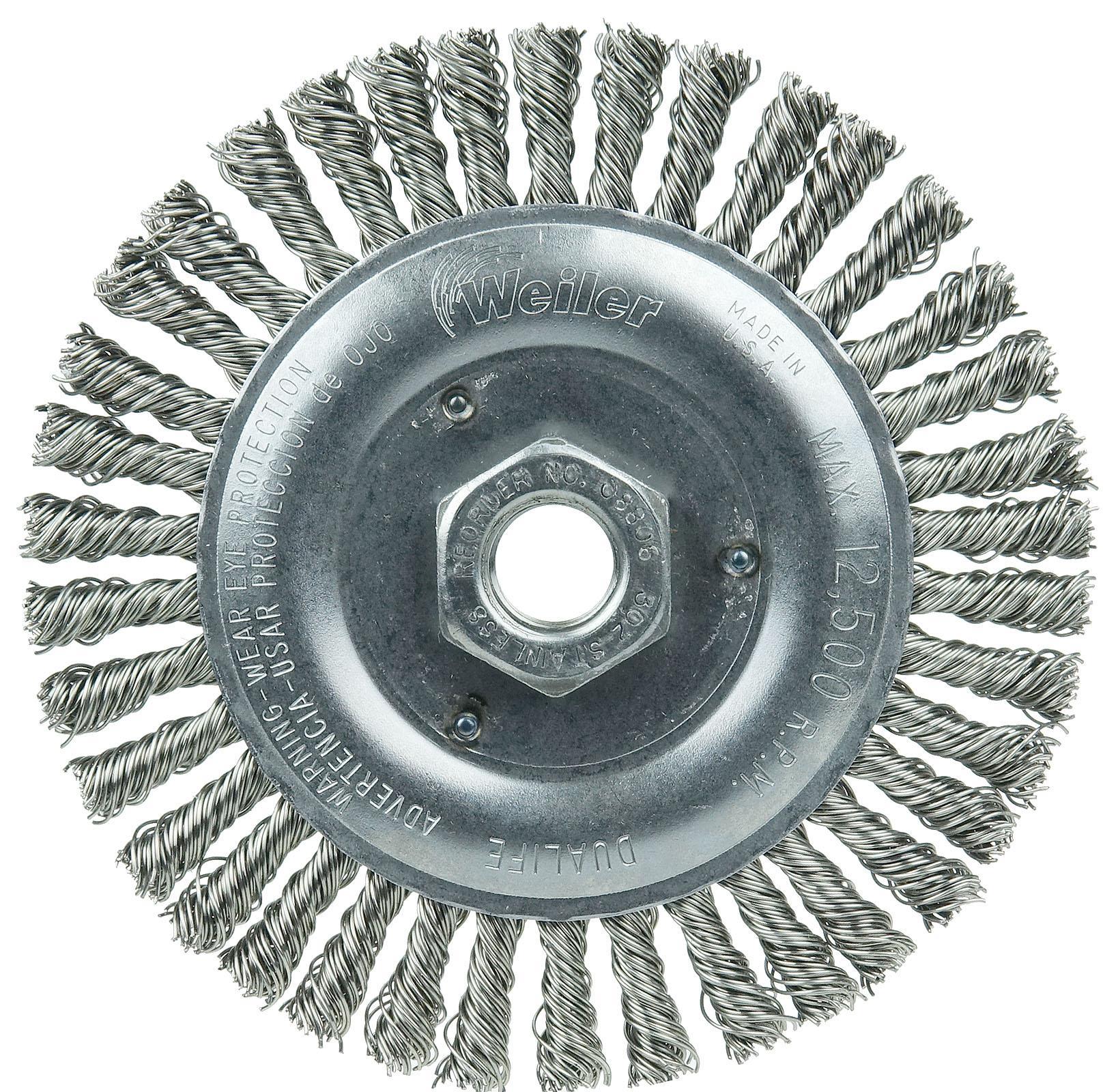Roughneck® 09400 STB-6 Narrow Face Root Pass Wheel Brush, 6 in Dia Brush, 3/16 in W Face, 0.02 in Dia Filament/Wire Stringer Bead Knot Filament/Wire, 5/8-11 Arbor Hole