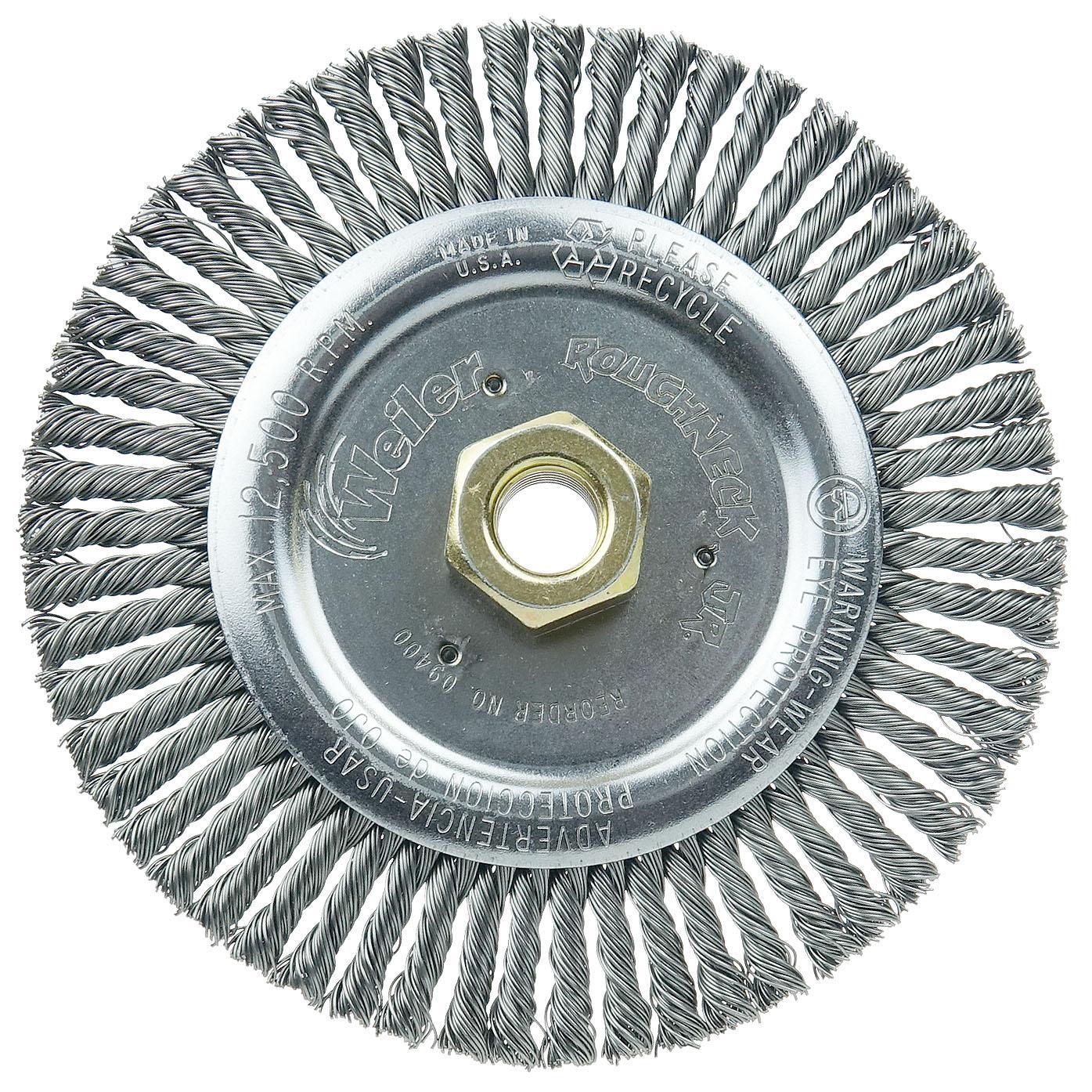 Roughneck® 08775 STB-623 Narrow Face Wheel Brush, 6 in Dia Brush, 1/2 in W Face, 0.023 in Dia Filament/Wire Stringer Bead Knot Filament/Wire, 1/2 to 5/8 in Arbor Hole