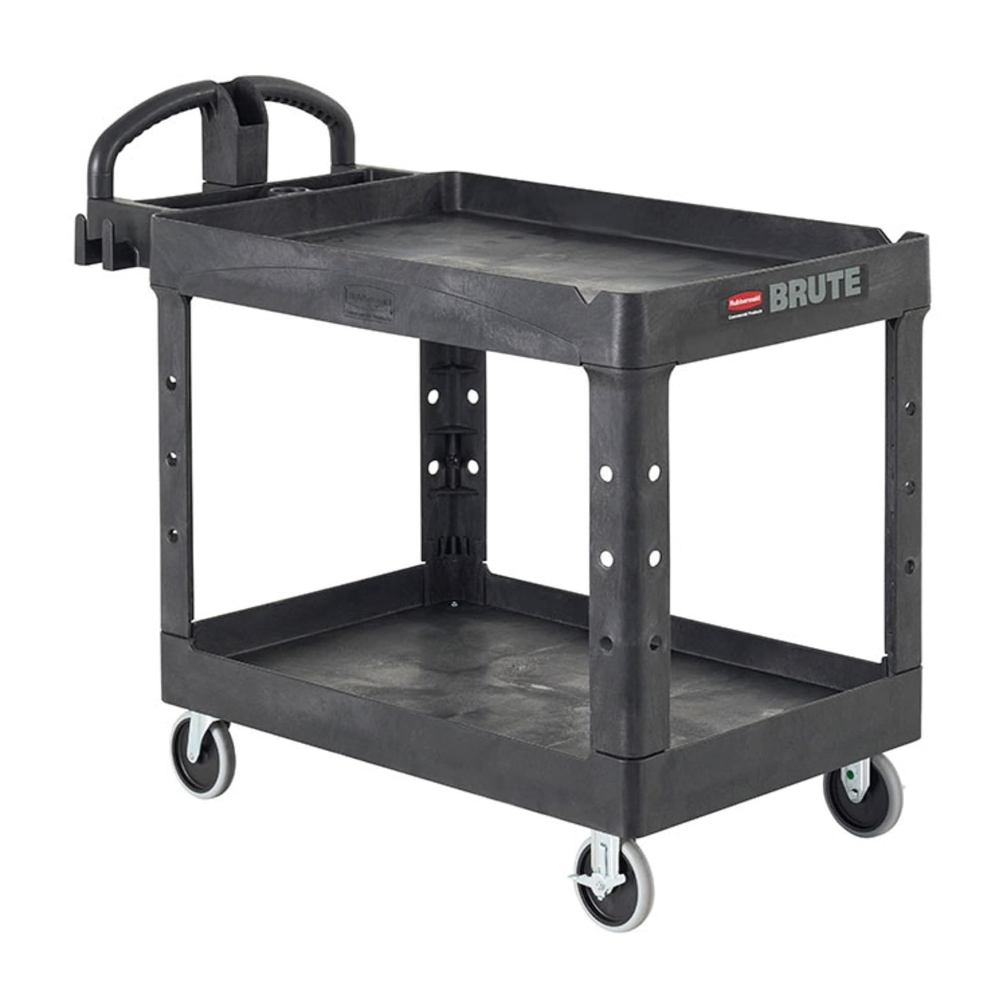 Rubbermaid&reg; FG452088 BLA Heavy Duty Utility Cart With Lipped Shelf, 45.2 in L x 25.9 in W x 33.2 in H, 500 lb Load, Black