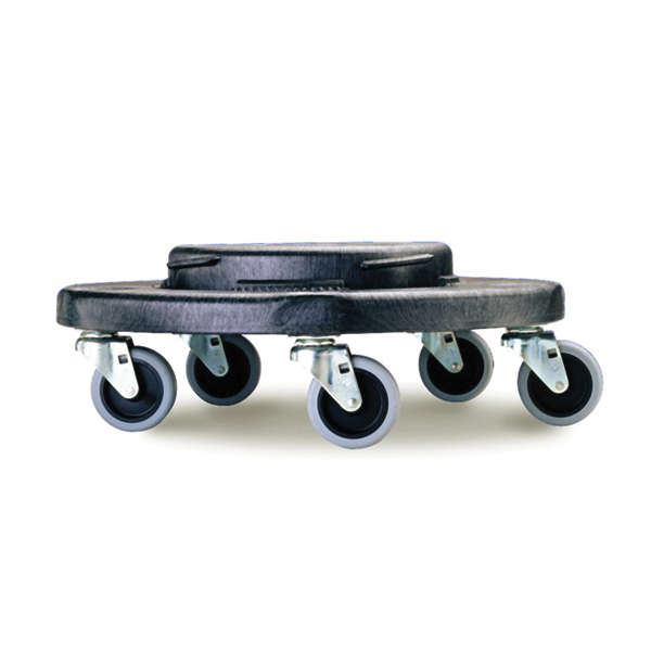 Rubbermaid® FG264000BLA BRUTE® Industrial Strength Trash Can Dolly, 250 lb, 6.6 in H, 4 Casters, Heavy Duty Plastic Platform