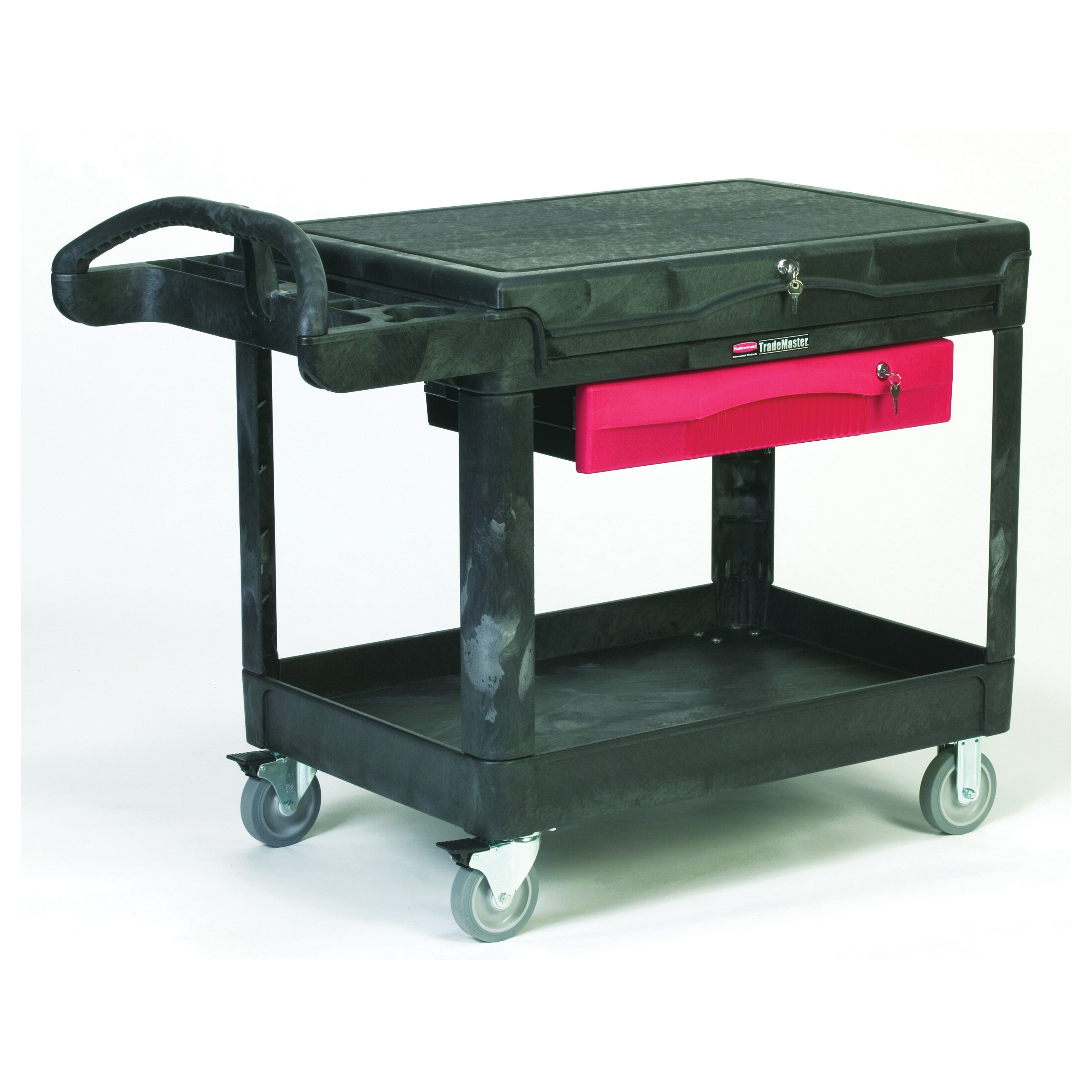 Rubbermaid® FG453388BLA 4533-88 TradeMaster® Small Mobile Cart With 4 Drawer and Cabinet, 49 in L x 26.2 in W x 38 in H, 750 lb Load, Black