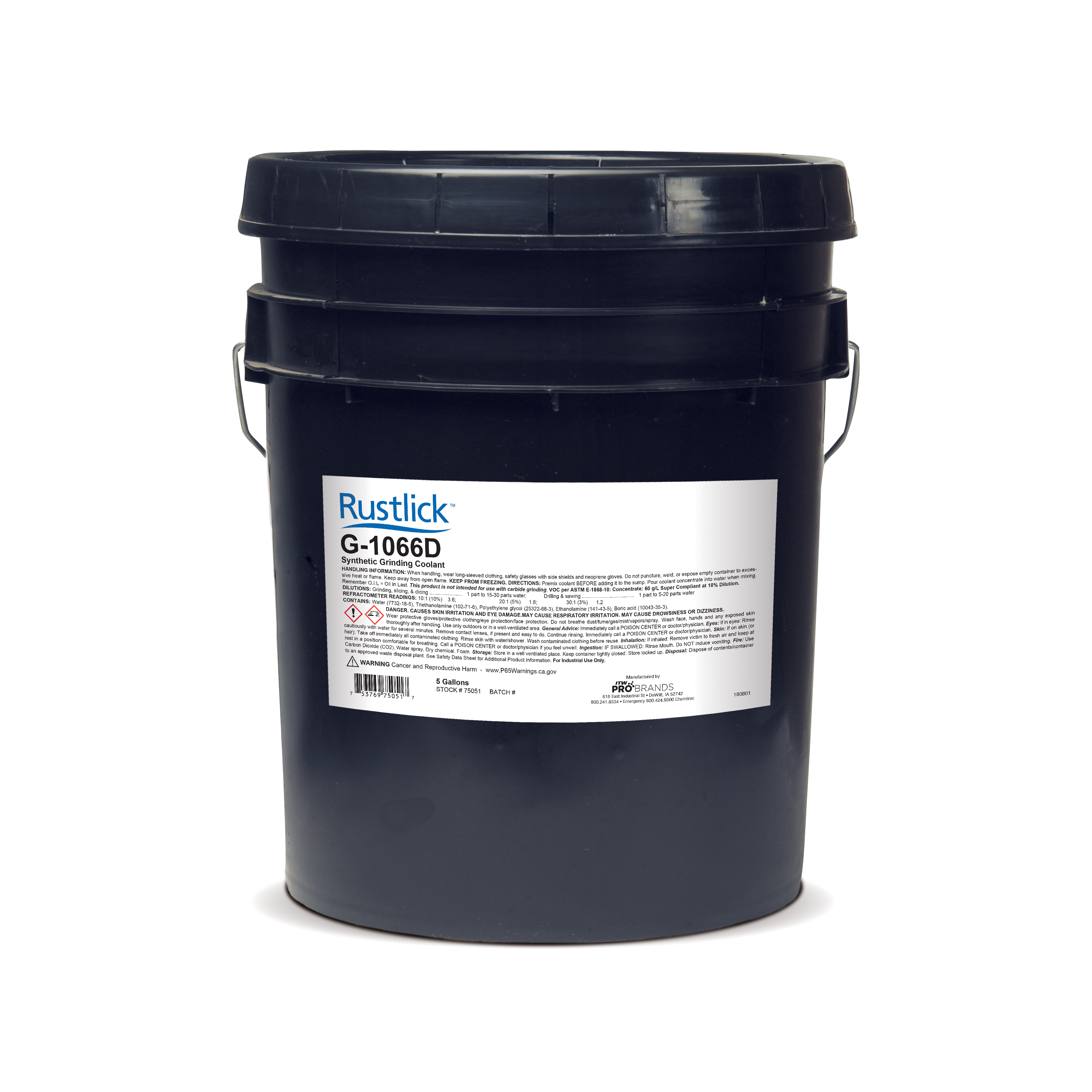 product Rustlick™ 75052 G-25J General Purpose Metalworking Fluid, 5 gal Pail, Slight Amine, Liquid, Transparent/Dark Green