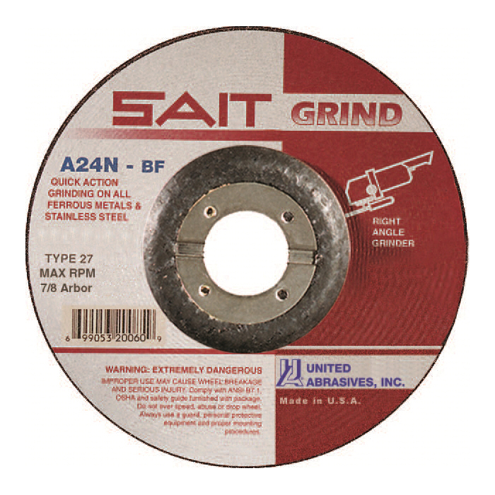 SAIT® SaitZ-Tech™ 23327 High Performance Thin High Speed Cut-Off Wheel, 6 in Dia x 0.045 in THK, 7/8 in Center Hole, 36 Grit, Zirconia Alumina Abrasive