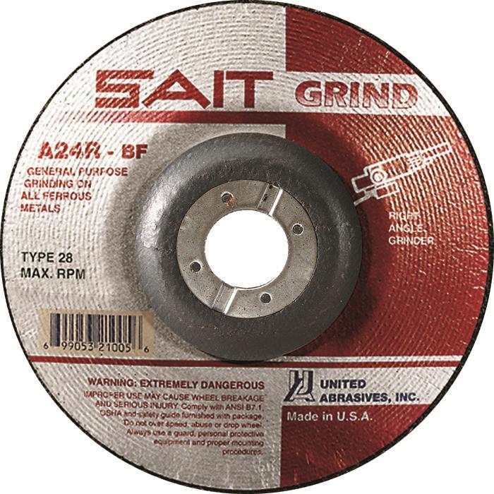 United Abrasives-SAIT 21000 General Purpose Saucer Shape Depressed Center Wheel, 7 in Dia x 1/4 in THK, 7/8 in Center Hole, 24 Grit, Aluminum Oxide Abrasive