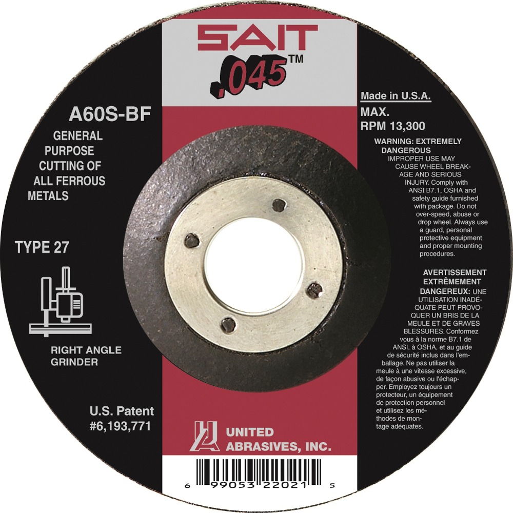 SAIT® 20012 General Purpose Depressed Center Wheel, 4 in Dia x 1/4 in THK, 3/8 in Center Hole, 24 Grit, Aluminum Oxide Abrasive