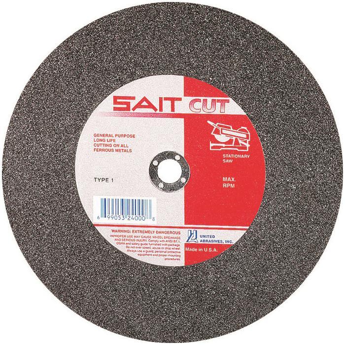 United Abrasives-SAIT 24092 Type 1 Burr Free Stationary Saw Cut-Off Wheel, 20 in Dia x 3/16 in THK, 1 in Center Hole, A36R Grit, Aluminum Oxide Abrasive