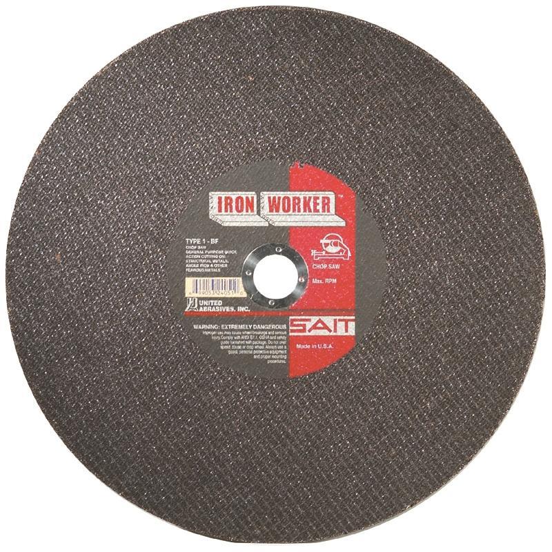 United Abrasives-SAIT Iron Worker&trade; 24031 Type 1 Fast Cut Straight Cut-Off Wheel, 12 in Dia x 3/32 in THK, 1 in Center Hole, Aluminum Oxide Abrasive