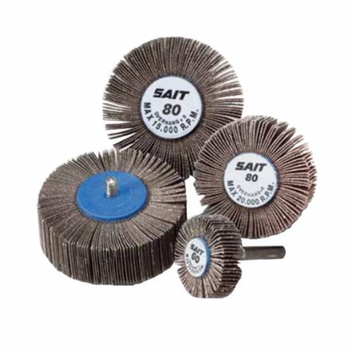 United Abrasives-SAIT 70100 2A Premium Coated Flap Wheel, 3 in Dia, 1 in W Face, 1/4 in Dia Shank, 60 Grit, Medium Grade, Aluminum Oxide Abrasive