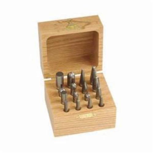 SGS&reg; 18208 Miniature Burr Set, Single Cut, Ball, Conical, Cylindrical, Cylindrical with Radius End, Cylindrical with Flat End, Inverted Taper, Oval, Tree with Pointed End and Tree with Radius End Head, 9 Pieces