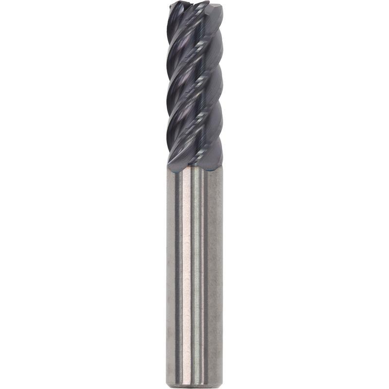 SGS&reg; 42700 V-Carb&trade; 55MCR Center Cutting High Performance Positive Rake Single End End Mill, 20 mm Dia Cutter, 5 mm Corner Radius, 38 mm Length of Cut, 5 Flutes, 20 mm Dia Shank, 100 mm OAL, AlTiN Coated