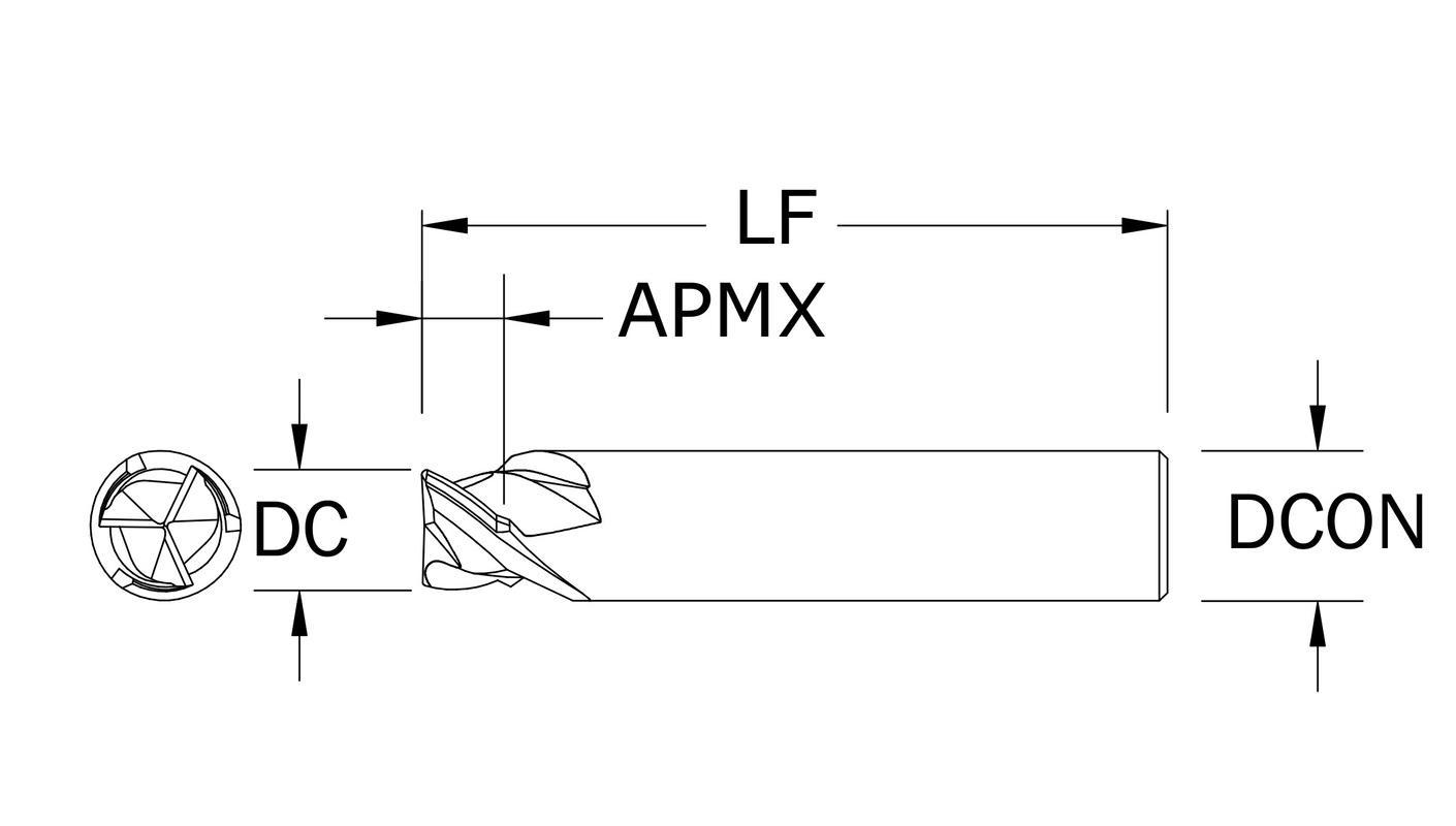 SGS&reg; 33360 33C PRT Series Ferrous Heavy Core Recoil Groove Picatinny Rail Tool, 0.21 in Dia Cutter, 0.126 in W Cutting, 3 Teeth, 1/4 in Dia Shank, 1-3/4 in OAL