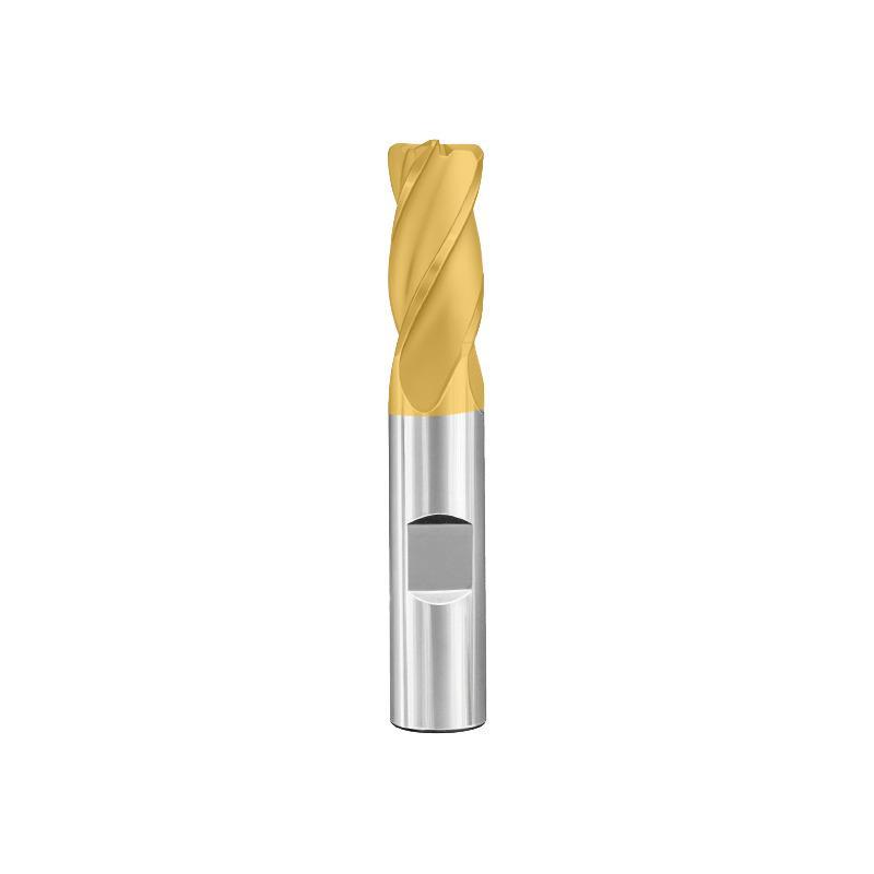 SGS&reg; 38114 1CR Center Cutting Positive Rake Regular Length Single End Mill, 1 in Dia Cutter, 1/8 in Corner Radius, 1-1/2 in Length of Cut, 4 Flutes, 1 in Dia Shank, 4 in OAL, TiN Coated