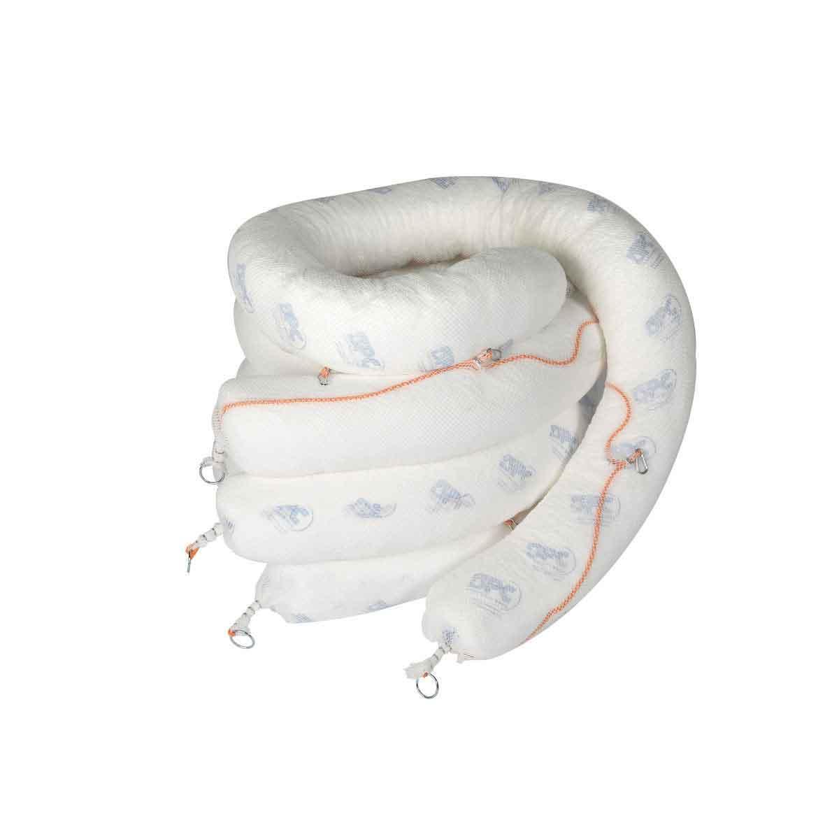 SPC&reg; SPC510 Marine Skimming Absorbent Boom, 5 in Dia x 10 ft L, 32 gal Absorption, Fluids Absorbed: Oil and Repels Water, Polypropylene, White