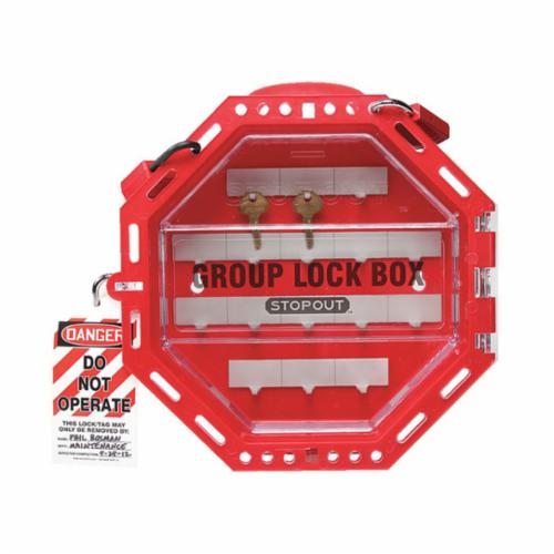 product Brady® 65672 Empty Heavy Duty Portable Lockout Box, 1 Padlocks, Hinged Door, Black on Yellow, 5.9 in H x 3-1/2 in W x 9.1 in D, 12 Key Hooks
