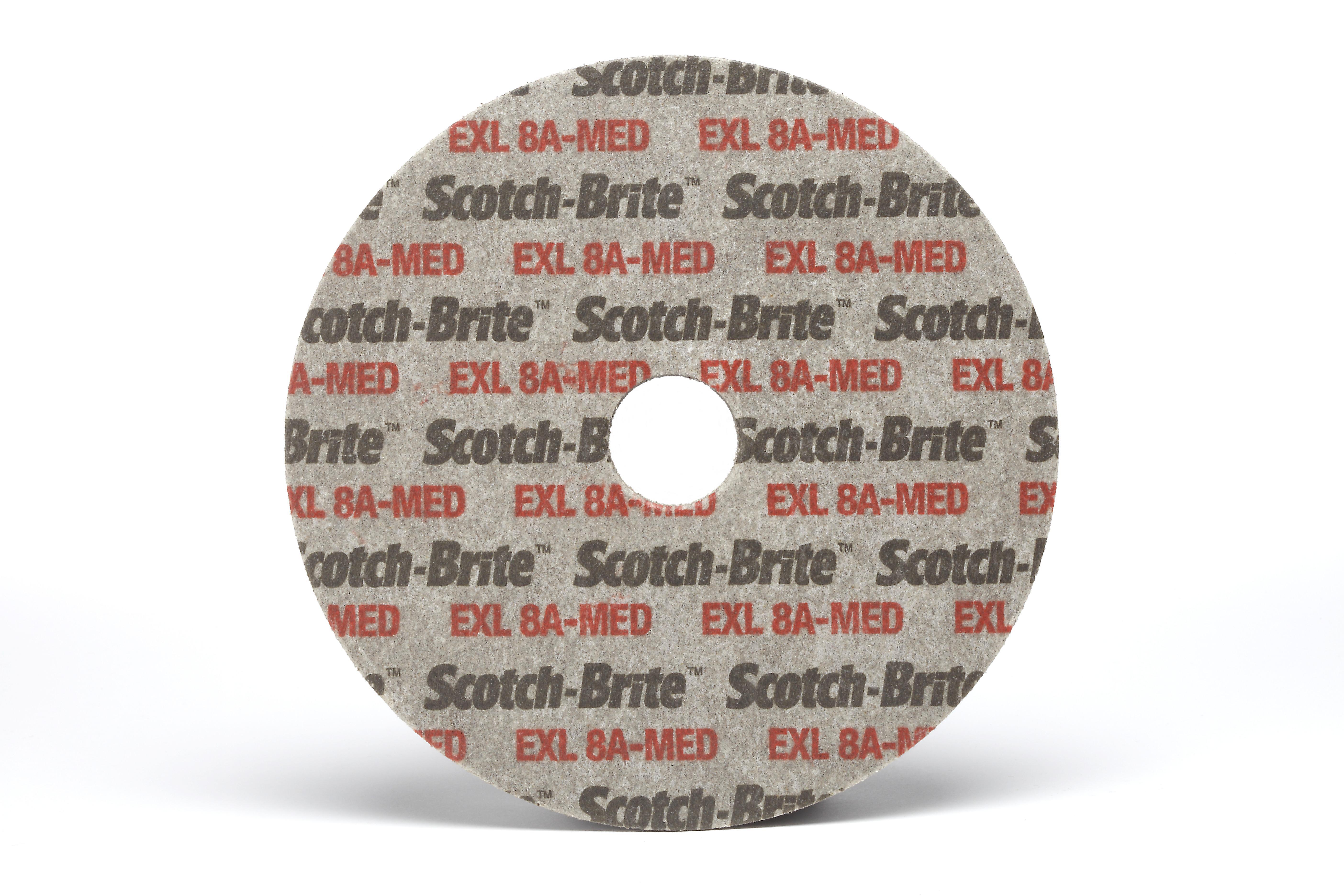 Scotch-Brite&trade; 7000000694 EXL High Performance Unitized Wheel, 3 in Dia Wheel, 3/8 in Center Hole, 1/2 in W Face, Medium Grade, Aluminum Oxide Abrasive