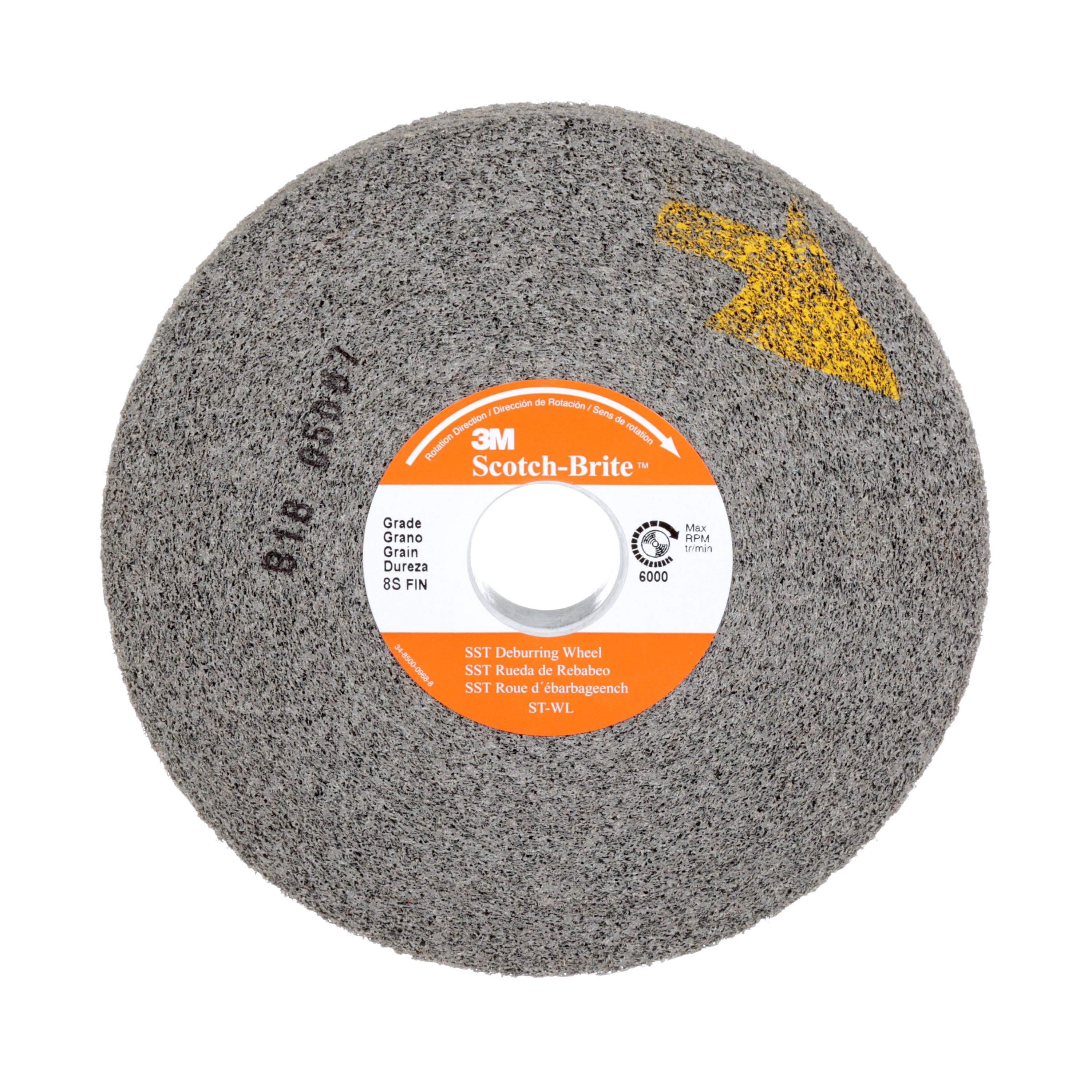 3M&trade; 7100002691 XL-WL Convolute Wheel, 8 in Dia Wheel, 3 in Center Hole, 1 in W Face, Fine Grade, Silicon Carbide Abrasive