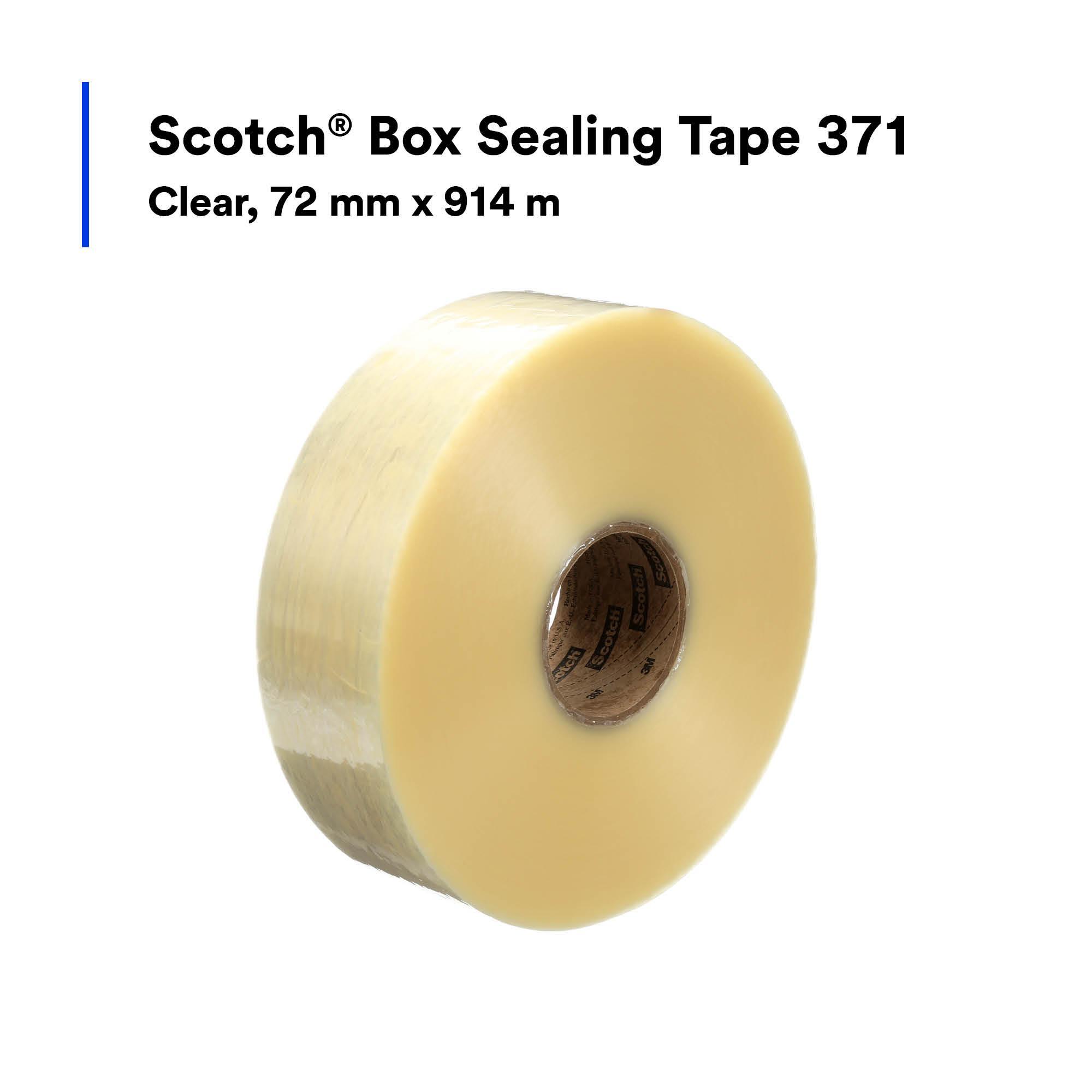 Scotch&reg; 7000136741 371 Box Sealing Tape, 1000 yd L 2.83 in W, 1.8 mil THK, Polypropylene Film Backing, Transparent