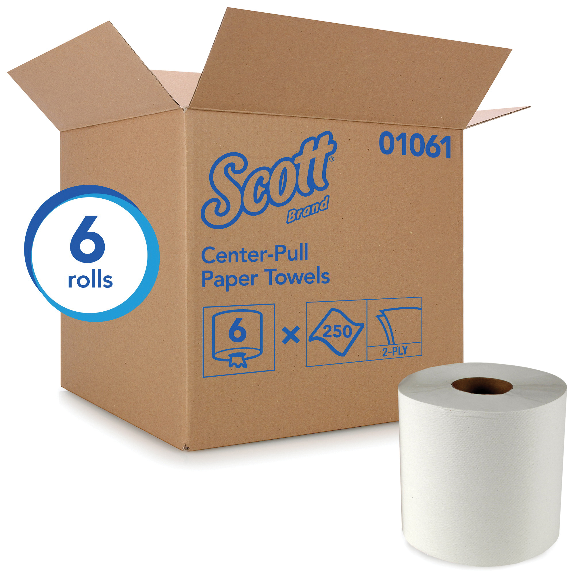 Scott&reg; 01061 Center Pull Towel, 250 Sheets, 1 Plys, Paper, White, 8 in W