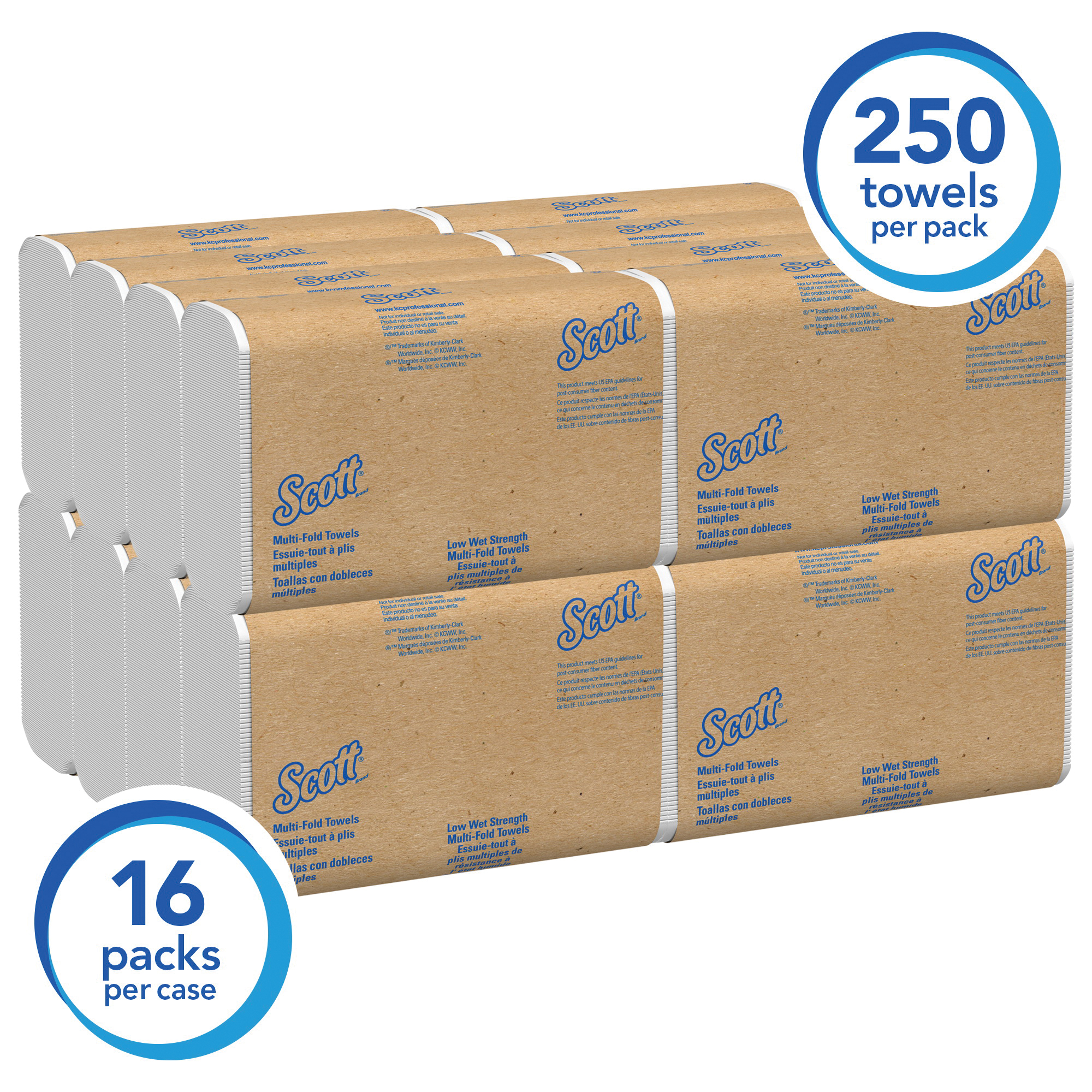 Scott&reg; 01860 Multi-Fold Towel, 250 Sheets, Recycled Fiber, White, 9-1/4 in W